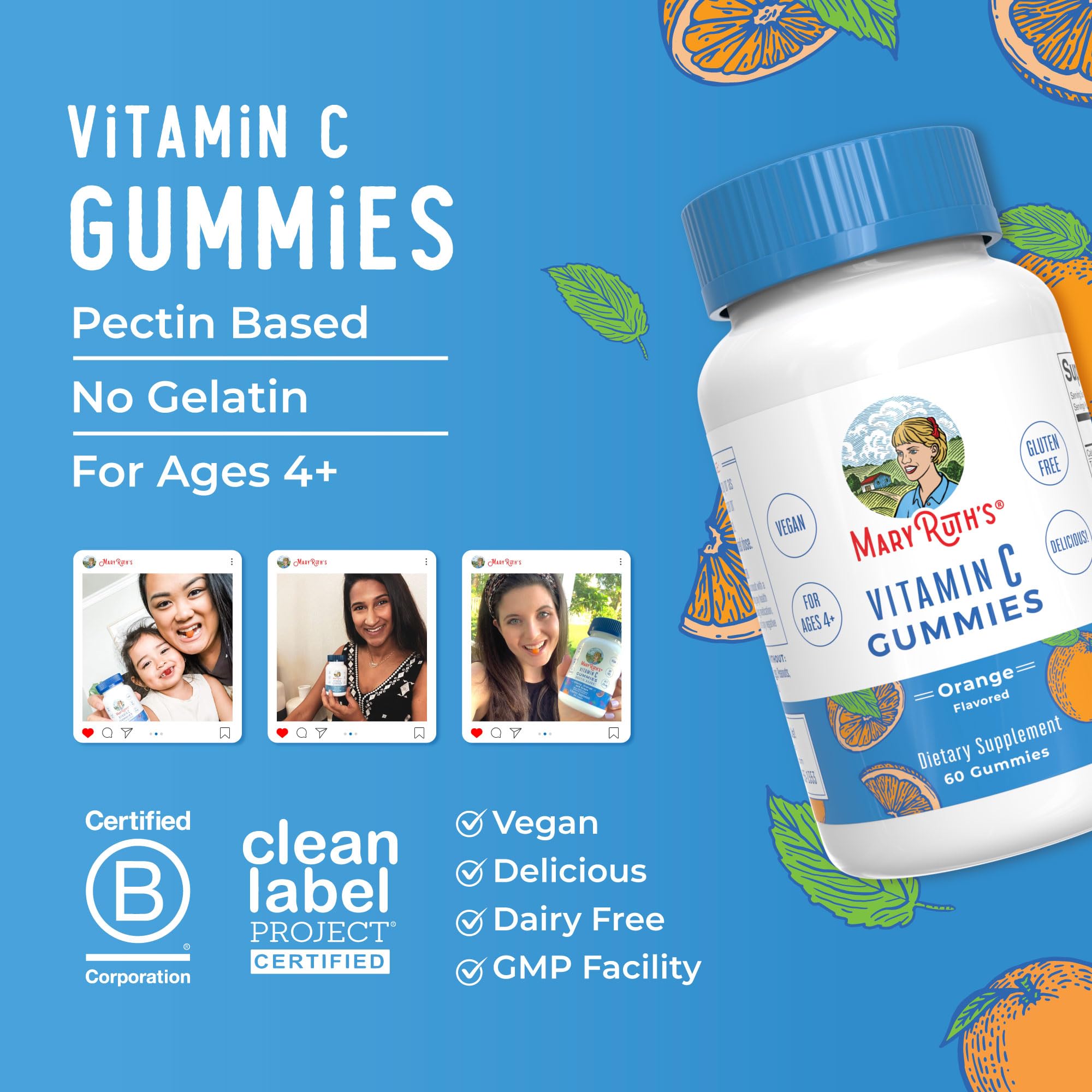 MaryRuth Organics Vegan Vitamin C Gummies – 60 Count, 2 Month Supply, Immune Support