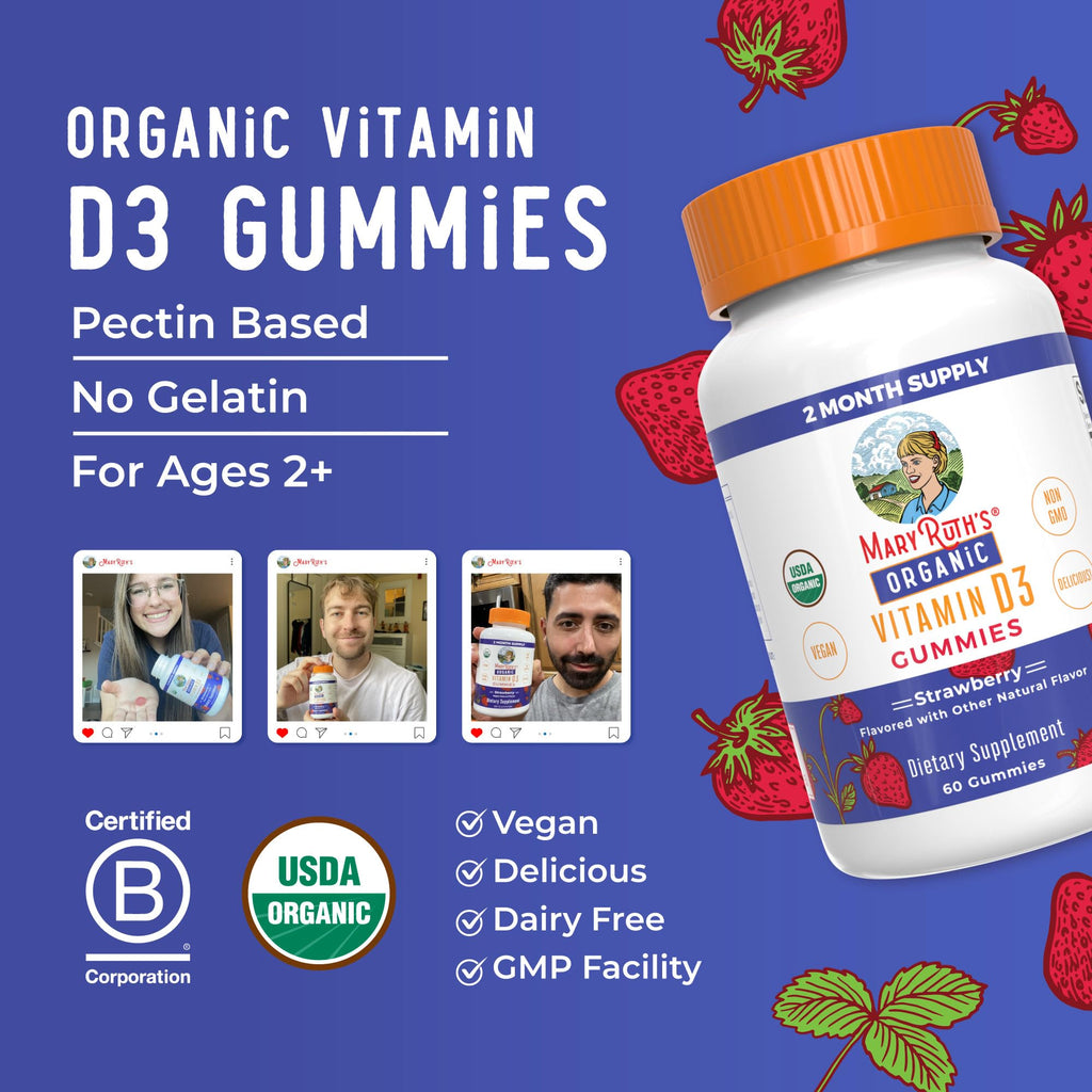 MaryRuth Organics Organic Vitamin D3 Gummies 1000 IU | USDA Organic | 60 Count