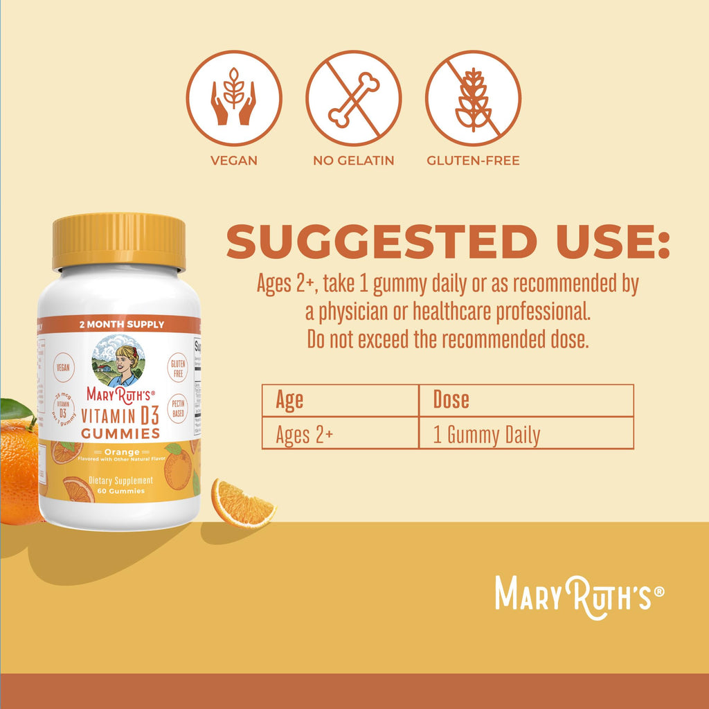 MaryRuth Organics Vitamin D3 Gummies – 60 Gummies (2 Month Supply) | Vegan, Non-GMO, Gluten Free