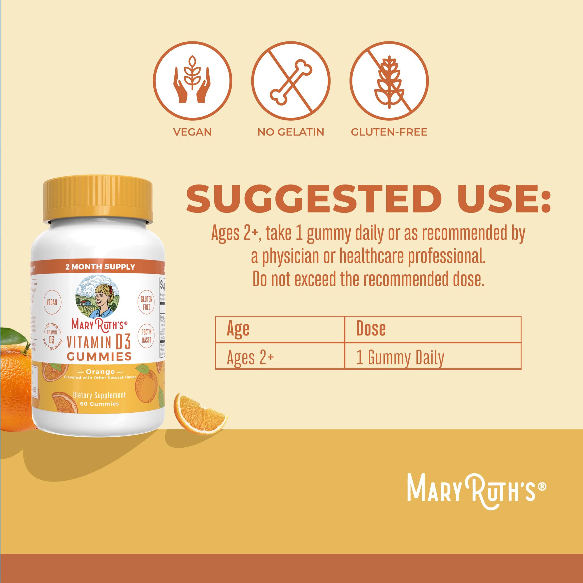 MaryRuth Organics Vitamin D3 Gummies – 60 Gummies (2 Month Supply) | Vegan, Non-GMO, Gluten Free