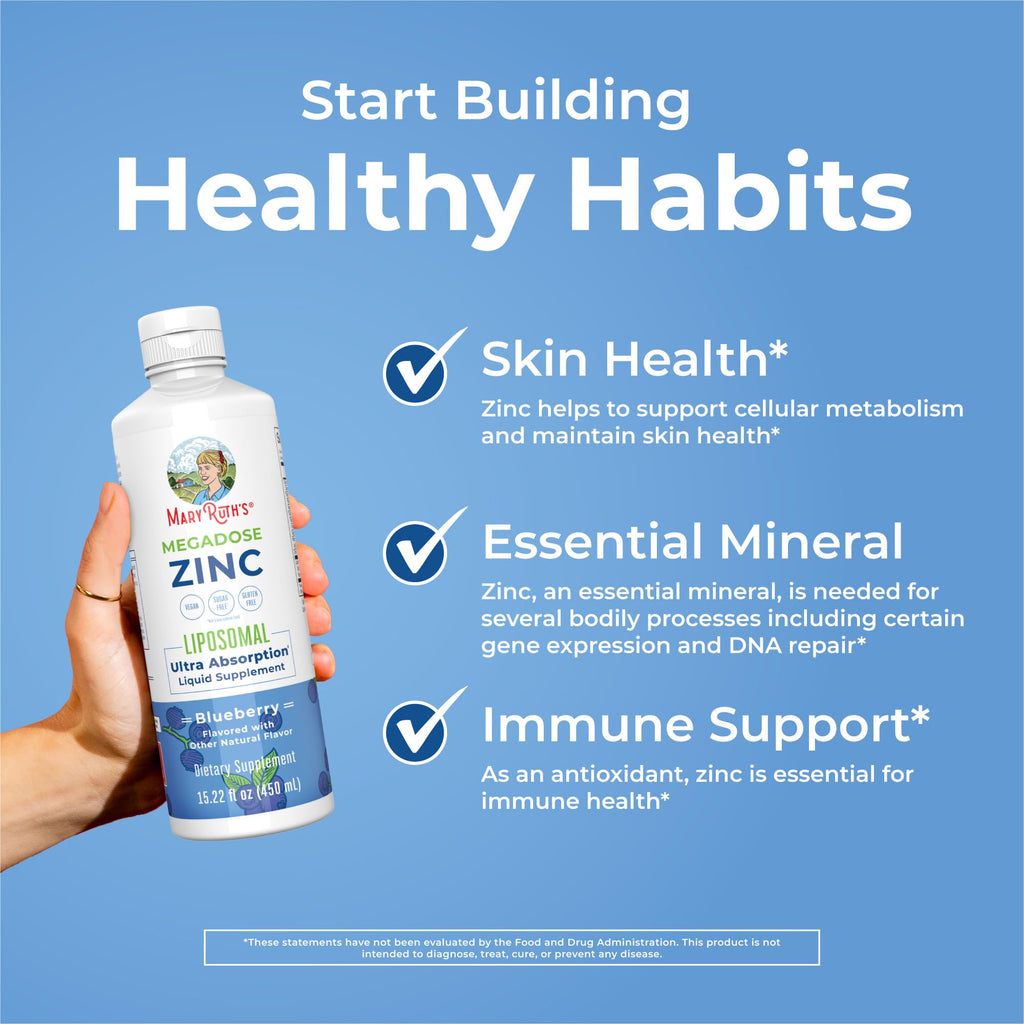 MaryRuth Liposomal Zinc with Vitamin E | Blueberry Flavor | Vegan, Non-GMO | 15.22 fl oz