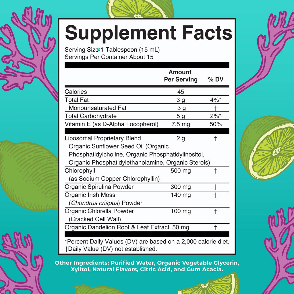 MaryRuth Organics Sea Moss with Spirulina and Chlorella Liposomal | Chlorophyll | Dandelion Root | Superfood | Ultra Absorption | Vegan | Non-GMO | Gluten Free | 7.6 fl oz | 15 Servings