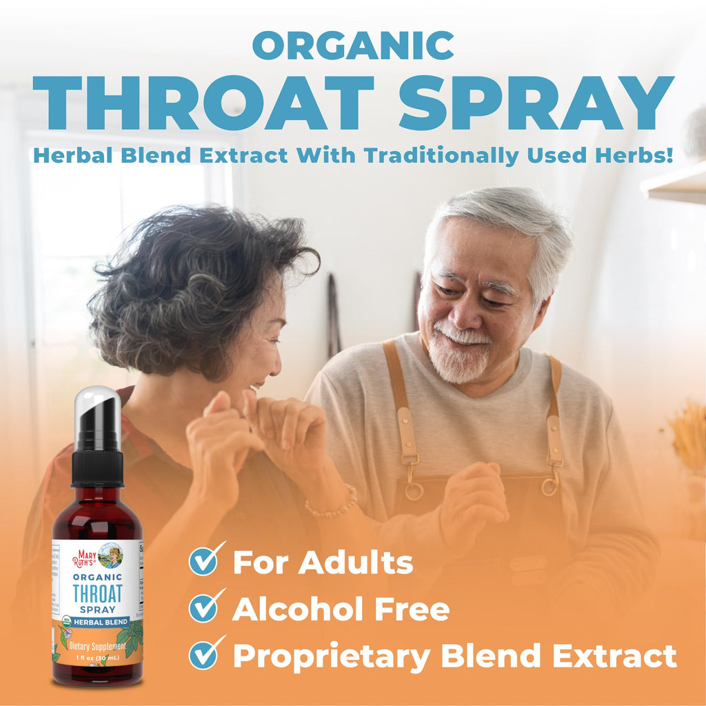 MaryRuth Organics Throat Spray – USDA Organic, 4-Herb Blend (Mullein, Marshmallow, Licorice, Thyme) | Vegan, Non-GMO, Gluten Free | 1 fl oz