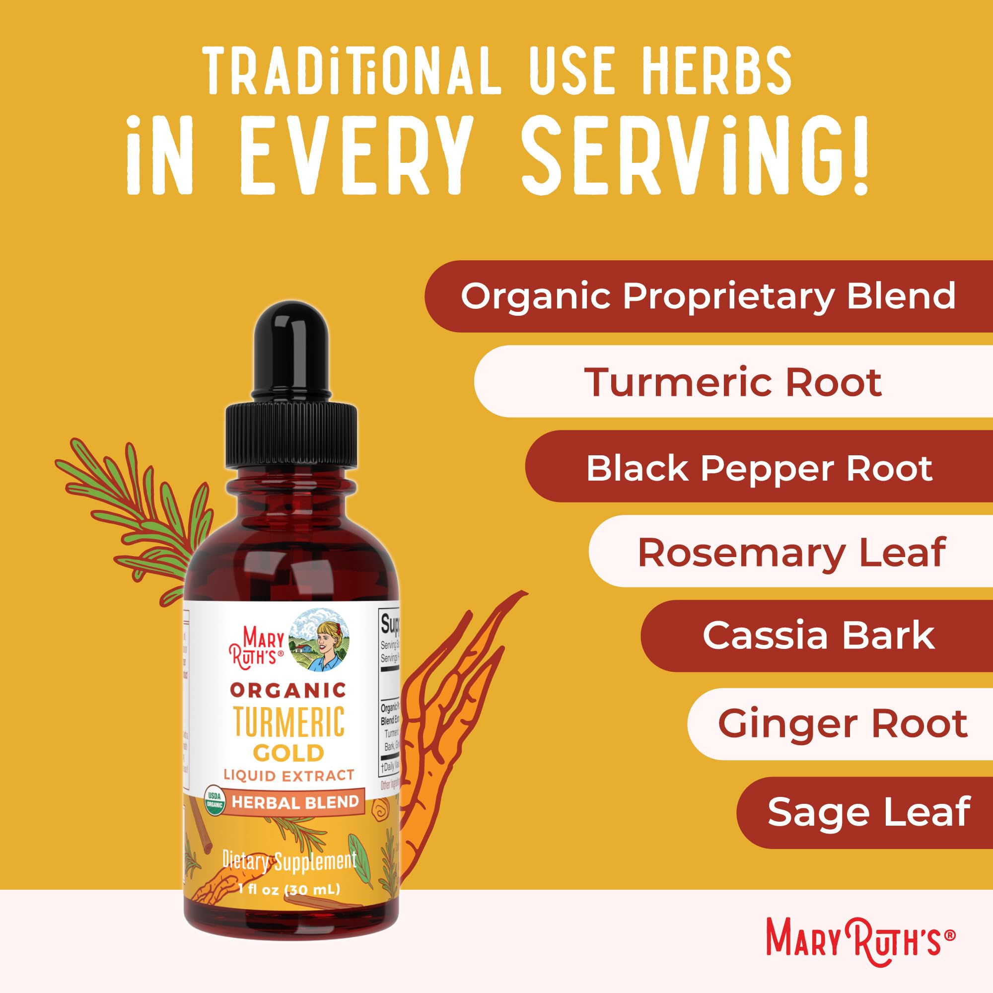 MaryRuth Organics USDA Turmeric Gold Liquid Drops | Immune Support | Vegan | 1oz