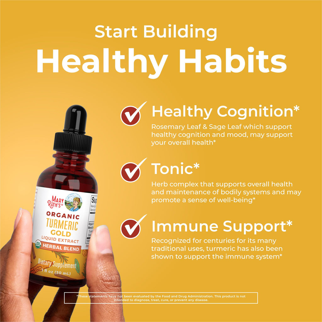 MaryRuth Organics USDA Turmeric Gold Liquid Drops | Immune Support | Vegan | 1oz