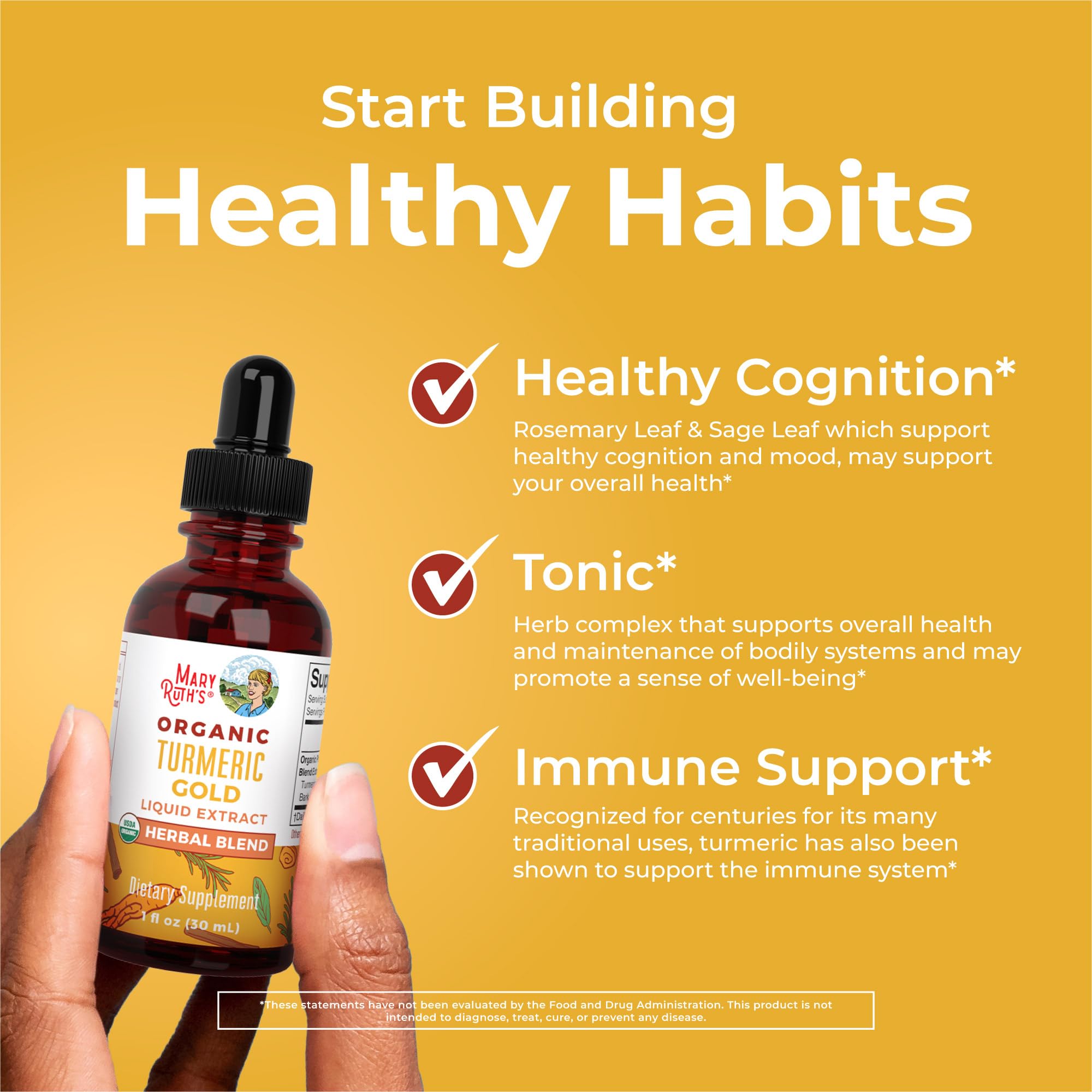 MaryRuth Organics USDA Turmeric Gold Liquid Drops | Immune Support | Vegan | 1oz