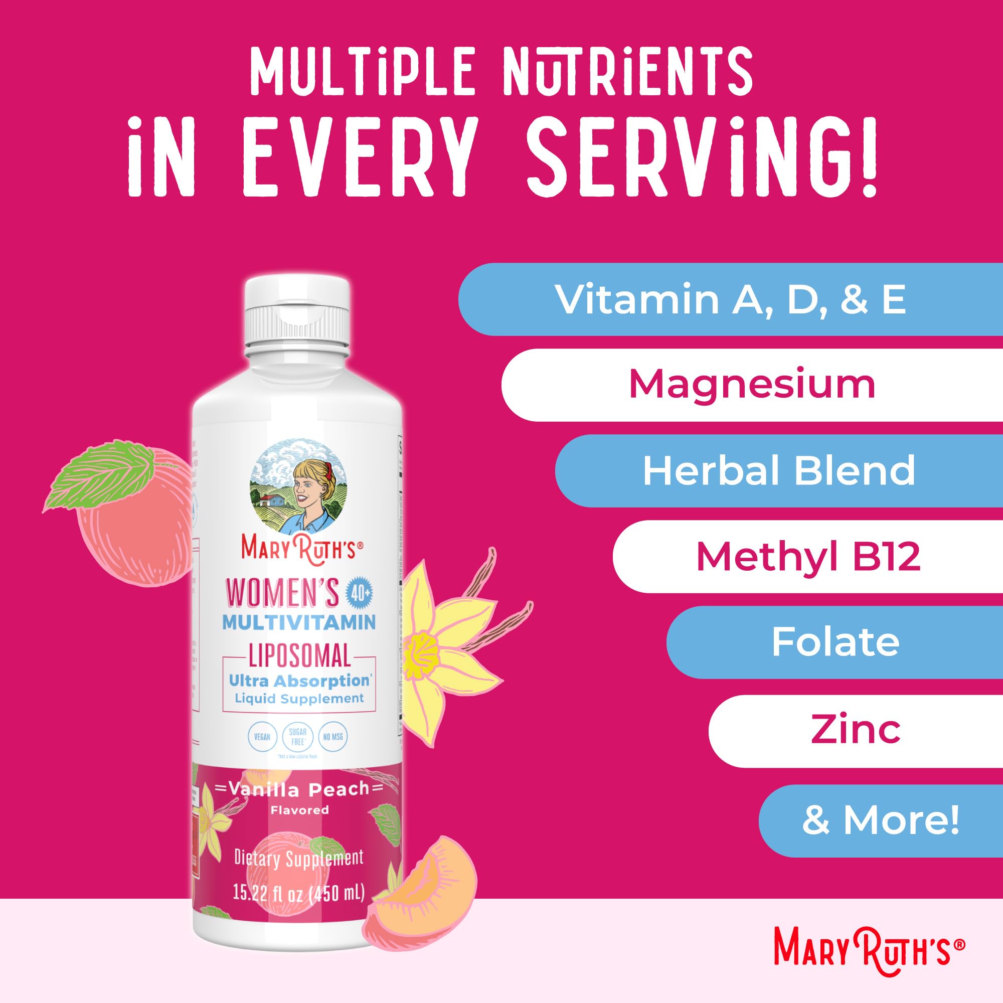 MaryRuth Organics Multivitamin for Women 40+ | Liposomal Immune Support, Energy & Sleep | Vegan & Non-GMO