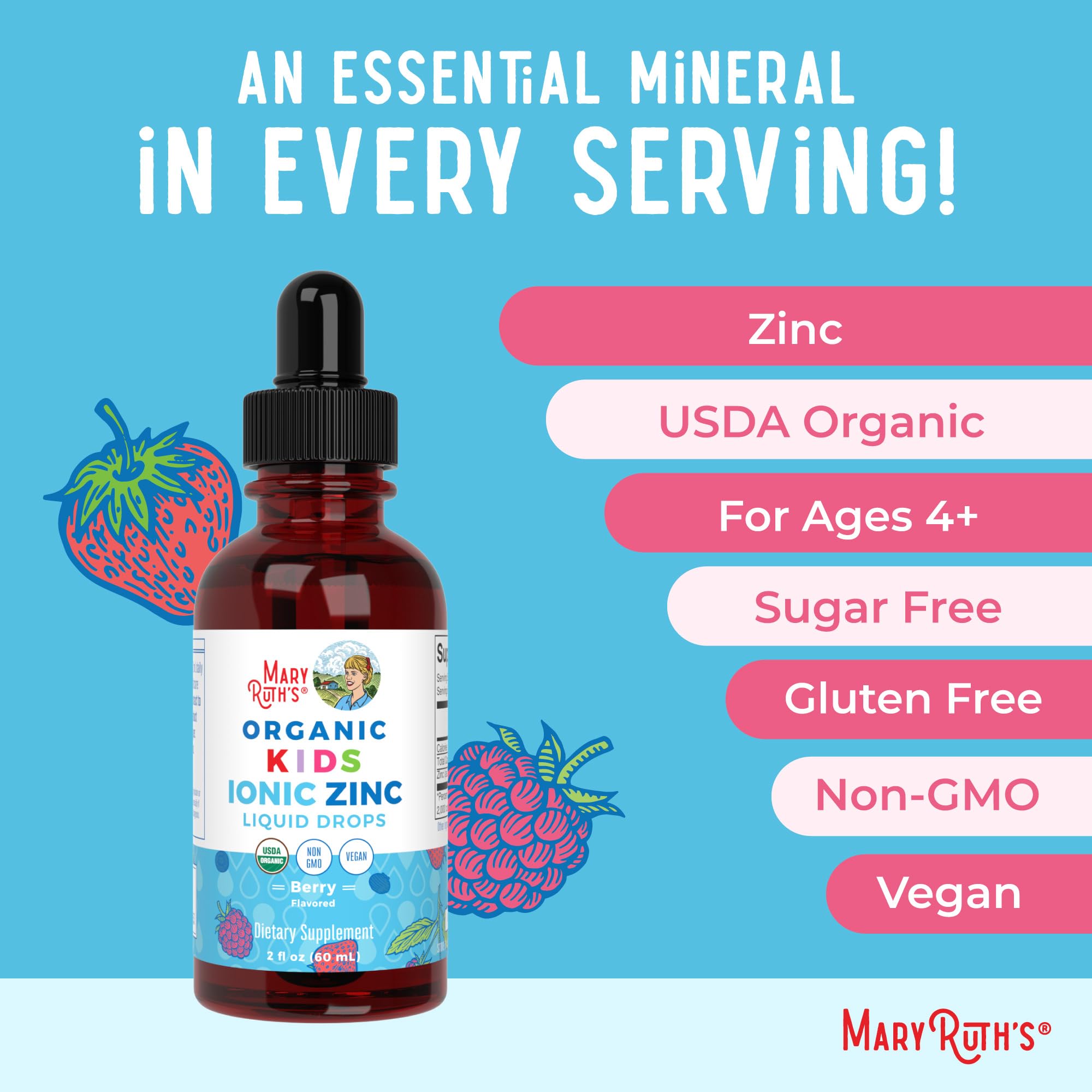 MaryRuth Zinc Liquid for Kids – Immune Support, Vegan, Organic (2 oz)