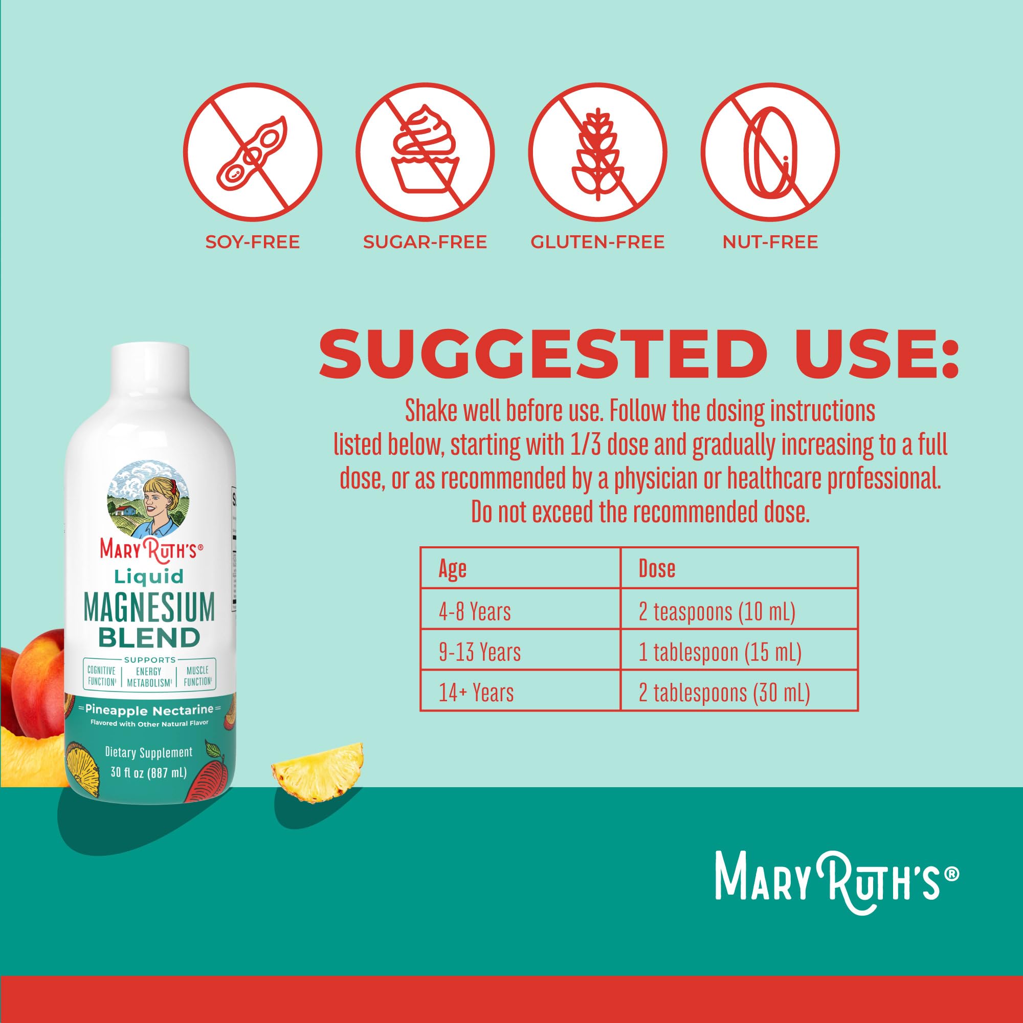 MaryRuth's Liquid Magnesium 30 oz | Ages 4+ | Cognitive & Bone Health | Vegan