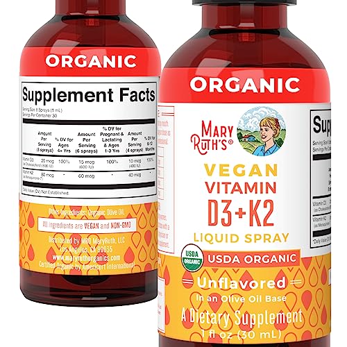 MaryRuth's Vitamin D3 + K2 Liquid Spray | Vegan, Organic, Gluten Free | 1 fl oz