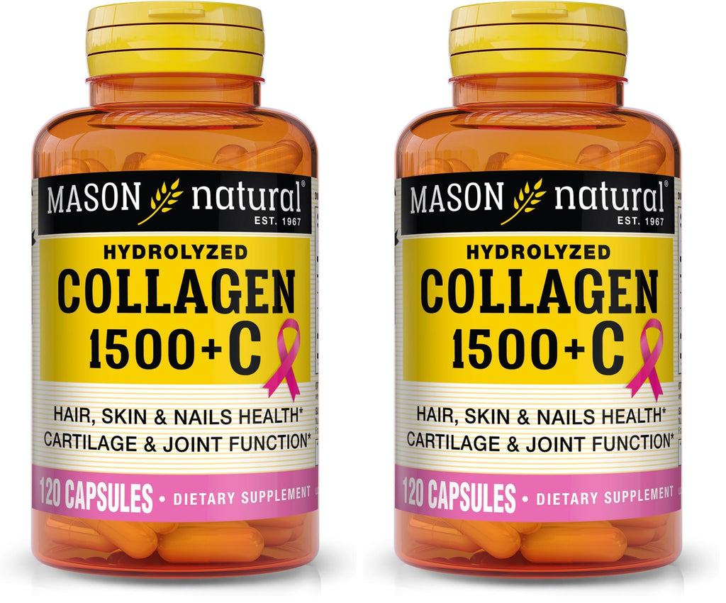 Mason Natural 1500mg Collagen with Vitamin C, Biotin & Calcium – 40 Day Supply (Pack of 2)
