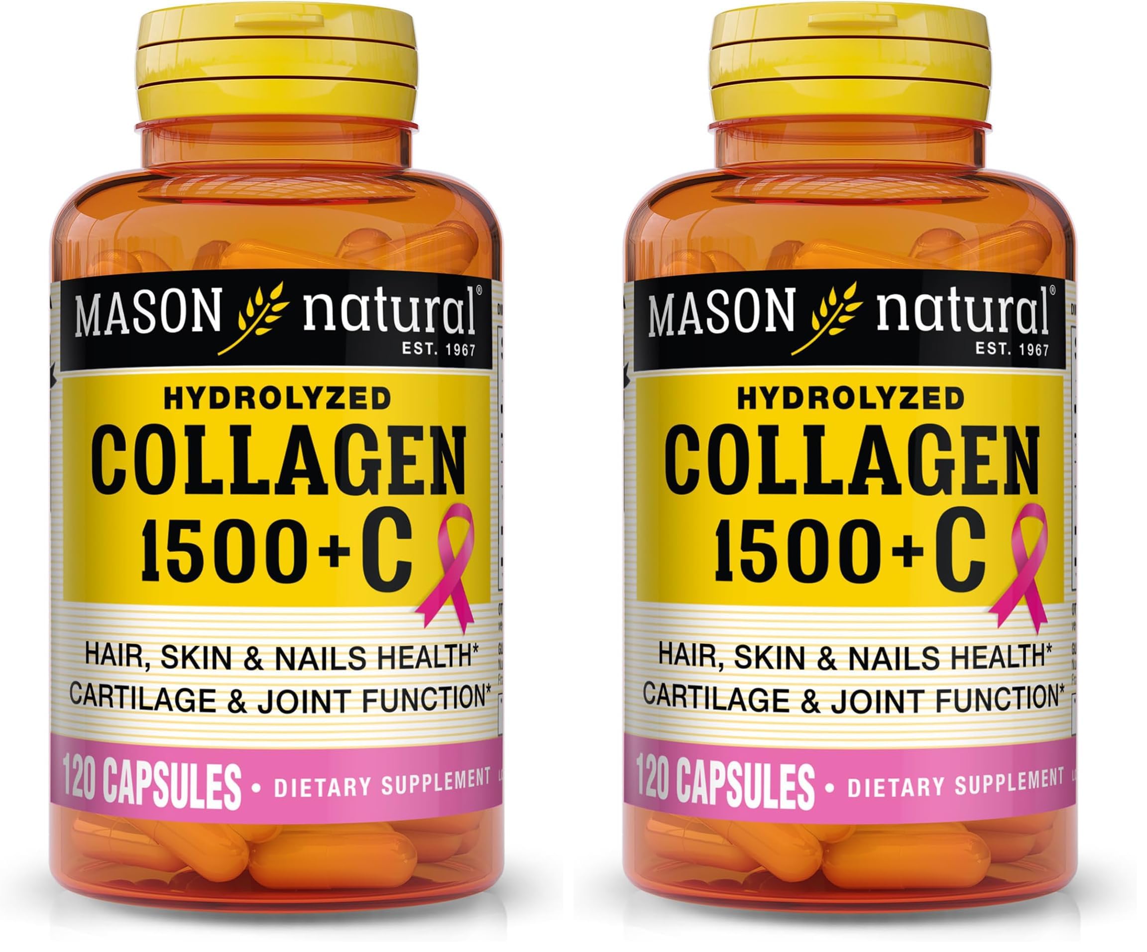 Mason Natural 1500mg Collagen with Vitamin C, Biotin & Calcium – 40 Day Supply (Pack of 2)