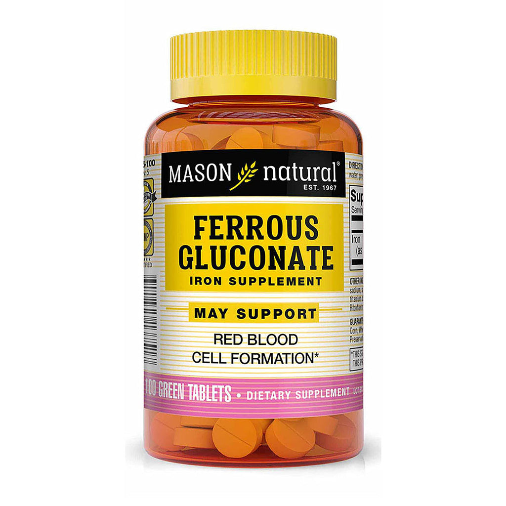 Mason Natural Ferrous Gluconate - Gentle Iron Supplement for Red Blood Cell Support, 100 Tablets