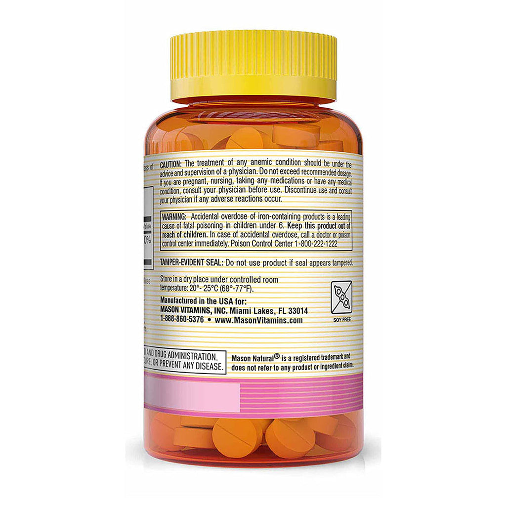 Mason Natural Ferrous Gluconate - Gentle Iron Supplement for Red Blood Cell Support, 100 Tablets