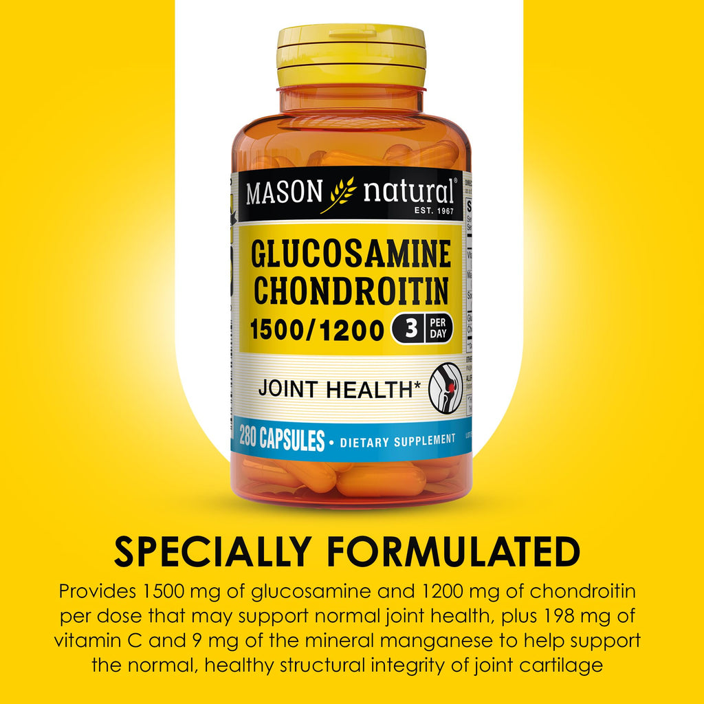 MASON NATURAL Glucosamine Chondroitin 1500/1200 with Vitamin C – 280 Capsules (3 Month Supply)