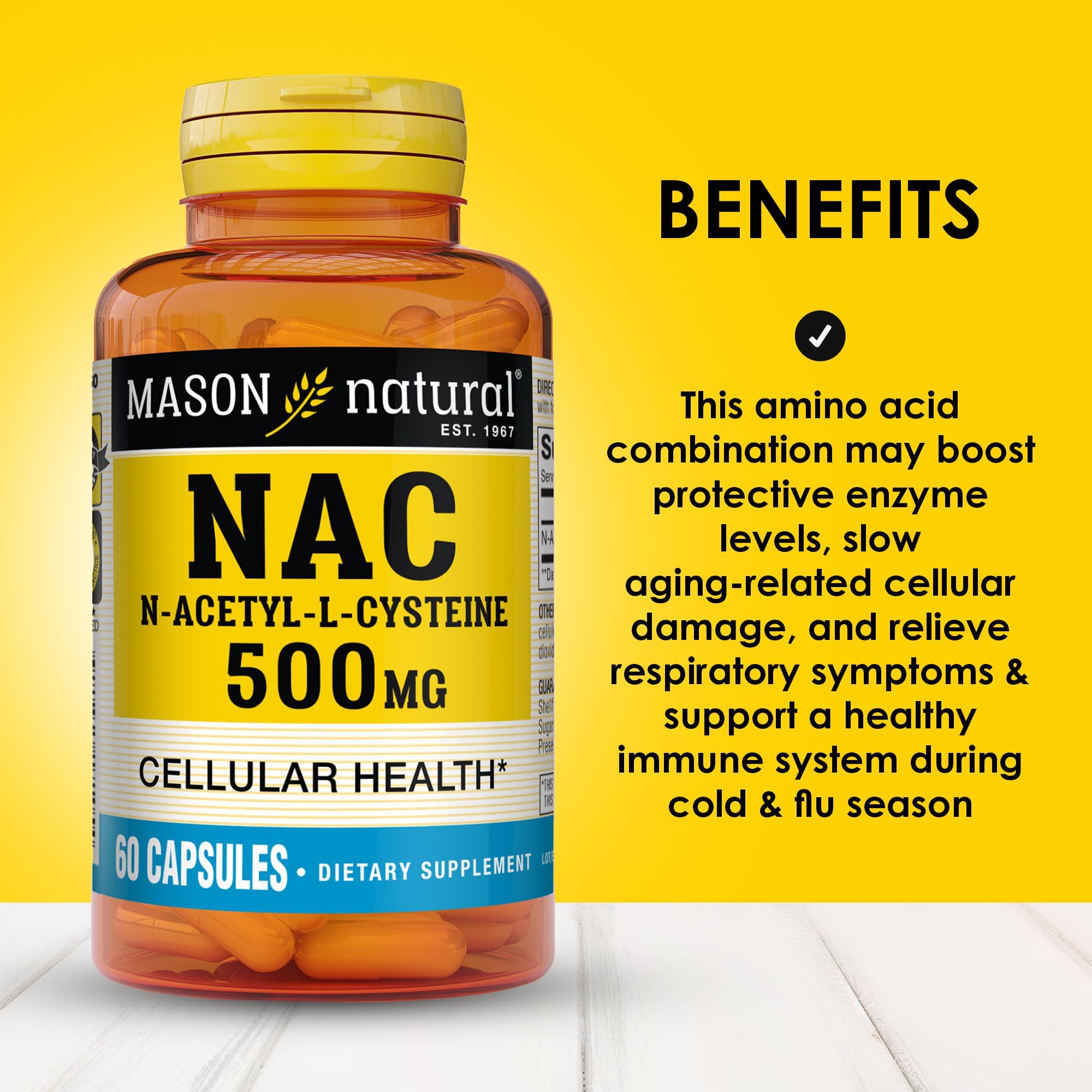 Mason Natural NAC 500 mg - 60 Capsules | Immune Support & Cellular Health