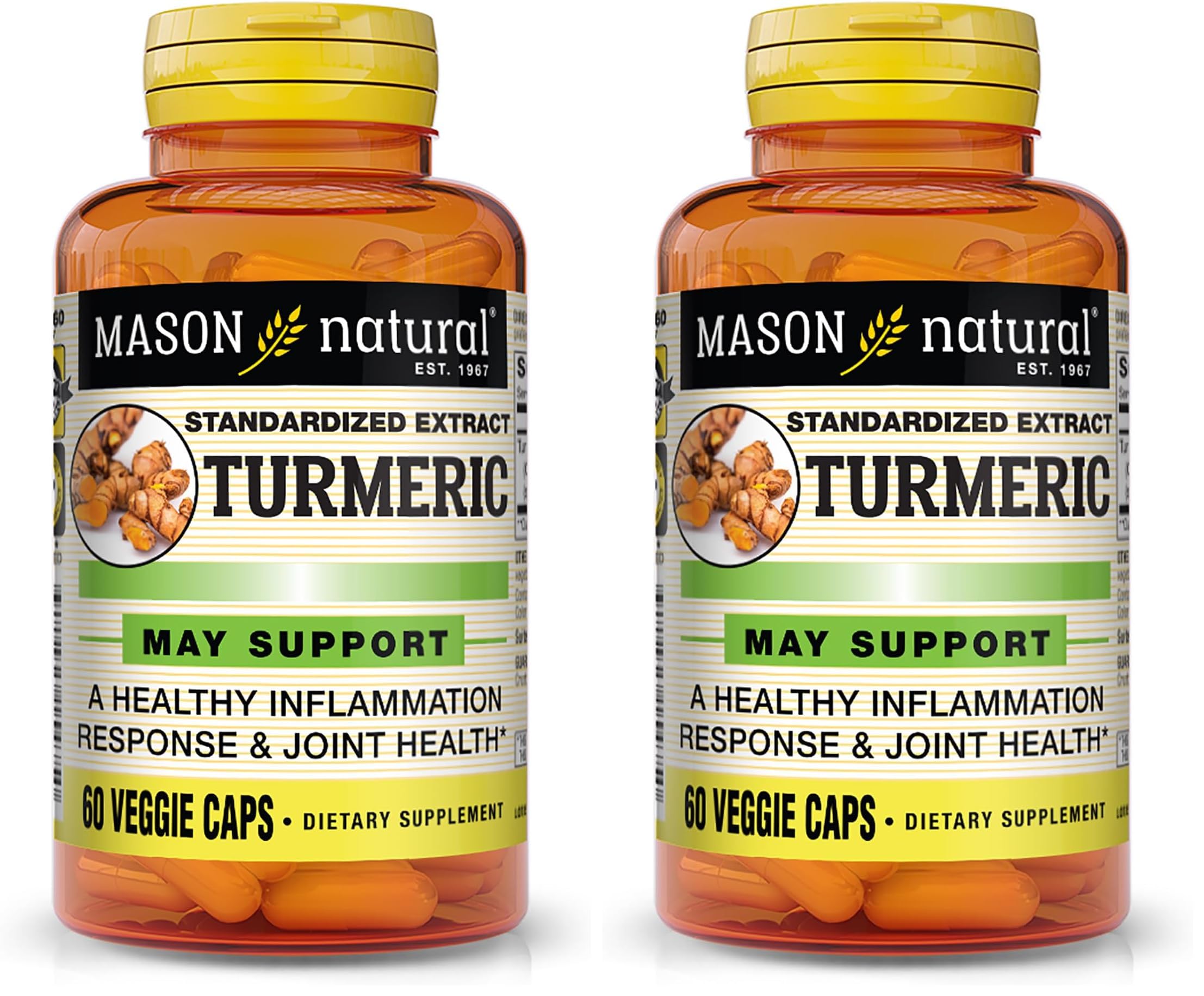 Mason Natural Turmeric 500 mg – 95% Curcuminoids, Joint Support, 60 Veggie Capsules (Pack of 2)