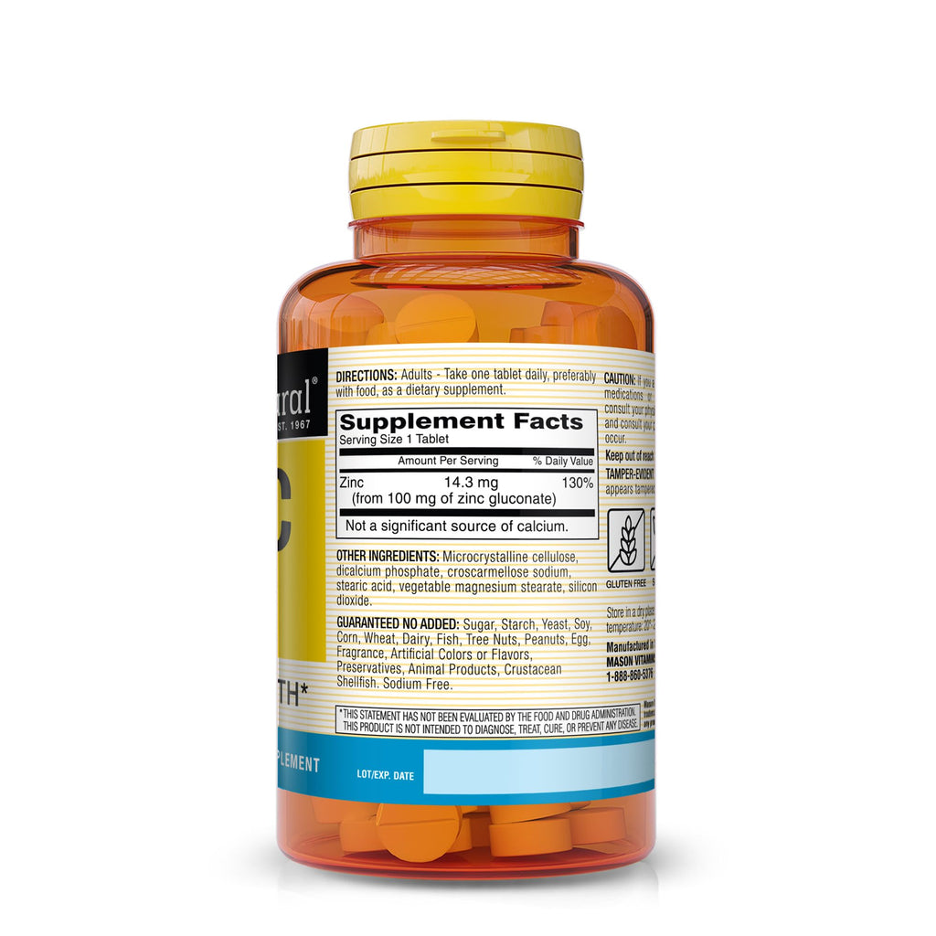 MASON NATURAL Zinc 100 mg – 100 Tabs | Immune Support
