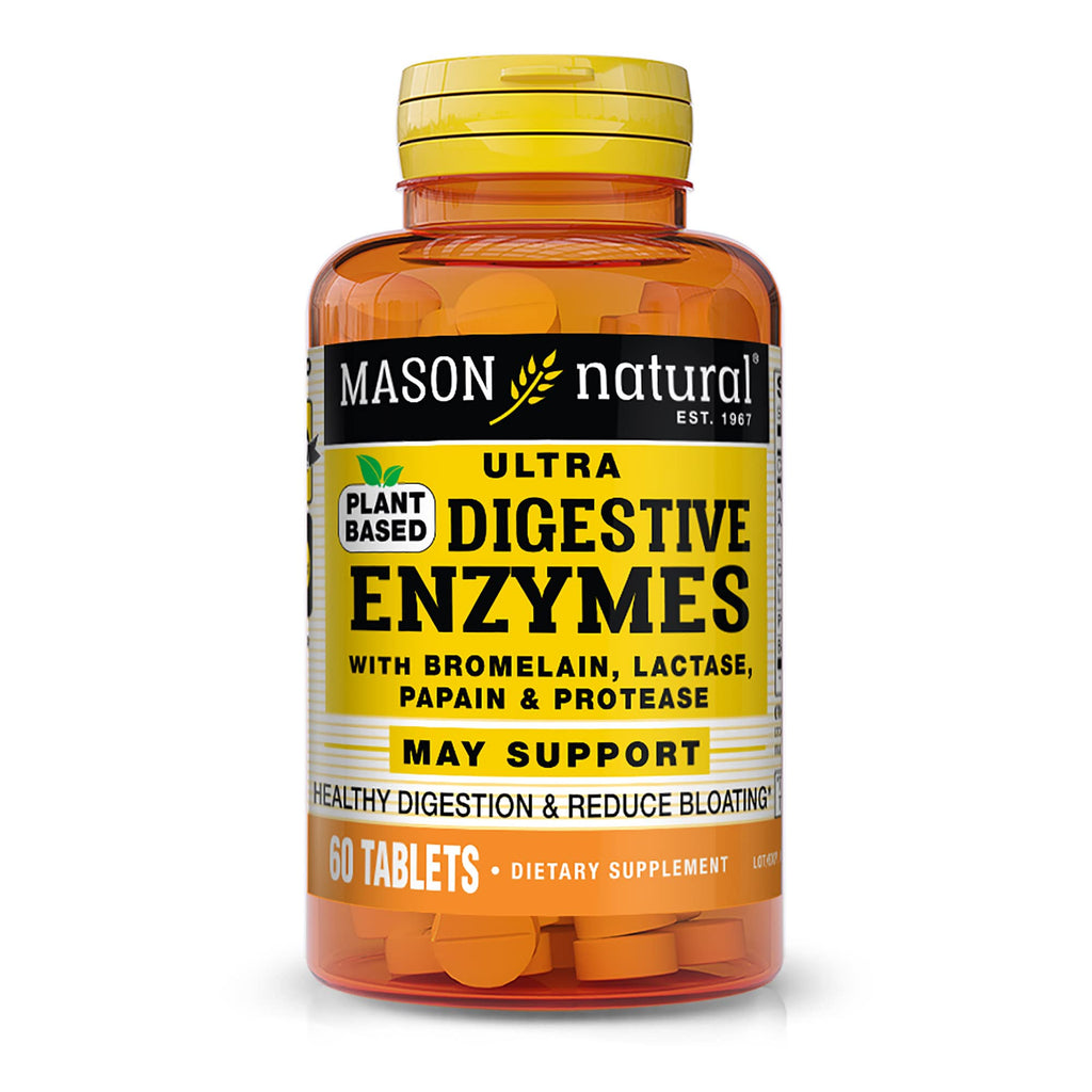 Mason Naturals Plant-Based Digestive Enzymes – Bromelain, Lactase & Papain – 60 Capsules