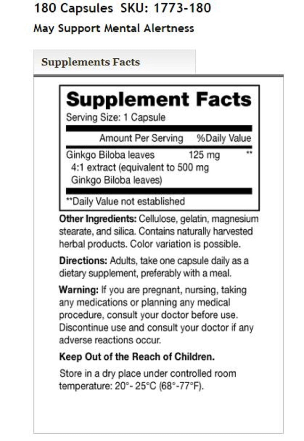 Mason Vitamins Ginkgo Biloba 500 mg – 360 Gelatin Capsules (Pack of 2 Bottles)