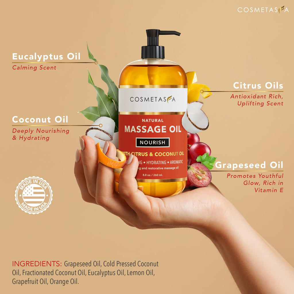 Natural Nourishing Massage Oil with Roller Ball – Citrus & Coconut, 8.8 oz