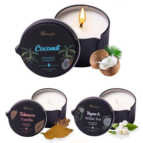 Massage Oil Candle 3 Pack – Coconut Oil Based Moisturizing Body Oil | Scented Candle 6.9oz
