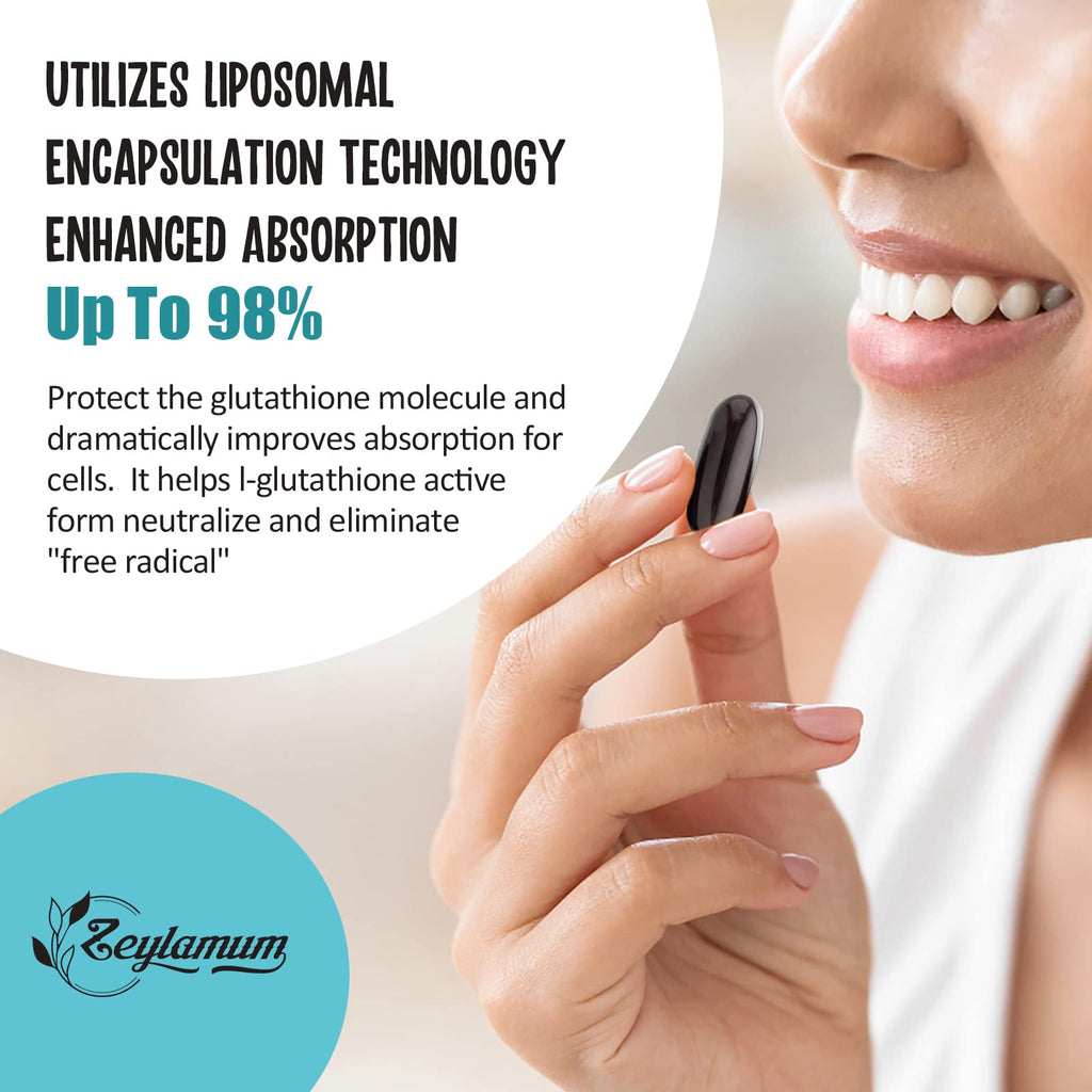 Zeylamum 2400mg Liposomal Glutathione Softgels – Max Absorption, Hyaluronic Acid & Resveratrol, 600 Softgels