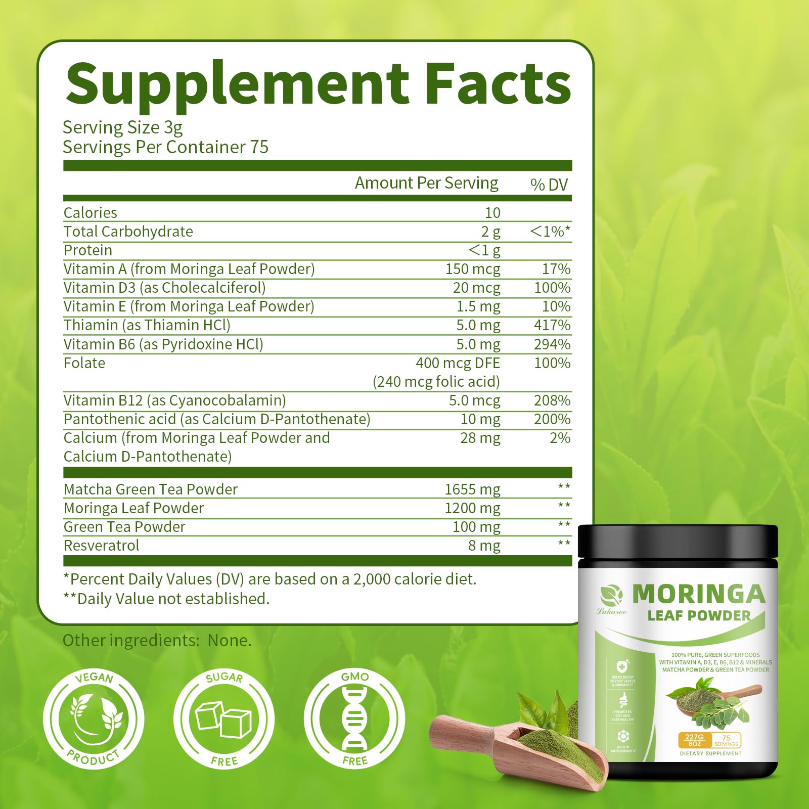 Organic Moringa & Matcha Powder – Multi-Green Superfoods for Energy, Digestion, Antioxidants | 8 oz