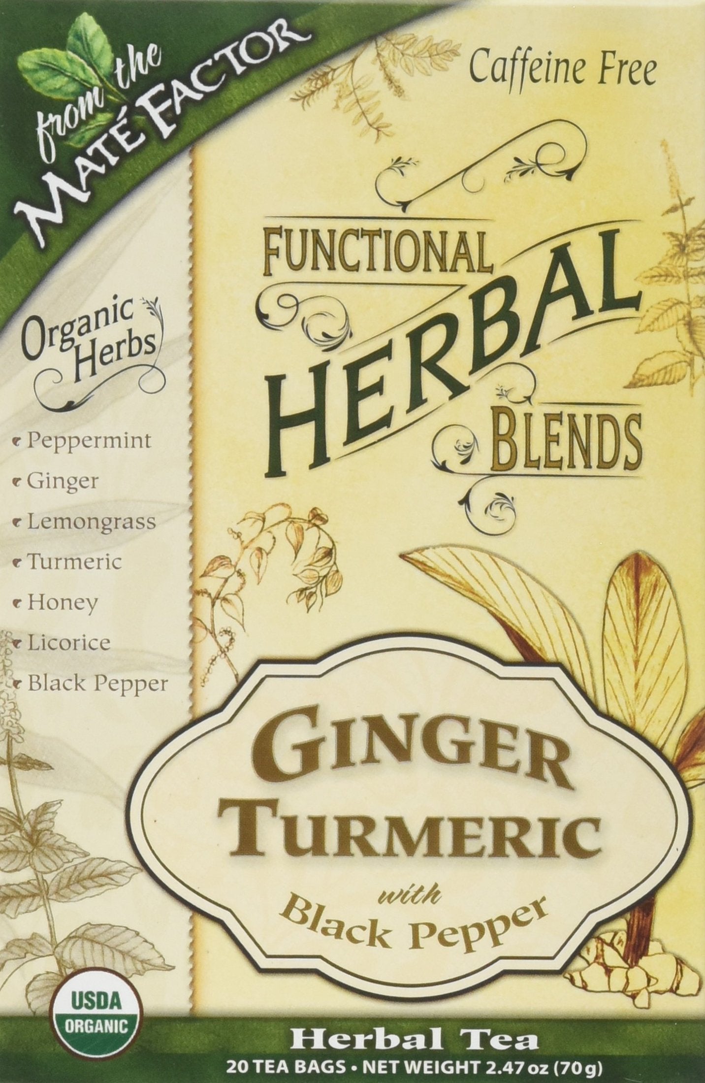 Mate Factor Functional Herbal Blends - Ginger Turmeric with Black Pepper (20 Bags)