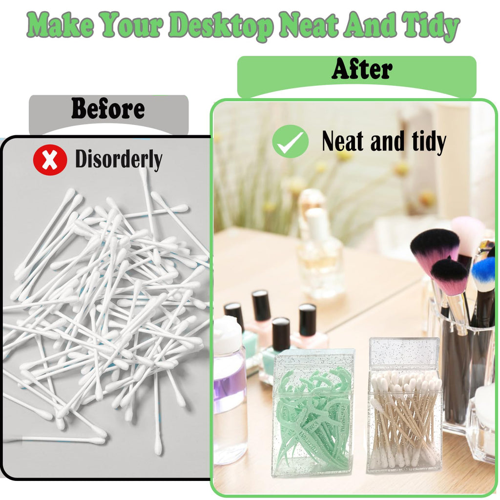 MatFirsmo Cotton Swab Holder for Travel – 2 Pcs, Clear Plastic with Dustproof Lid (Transparent White)