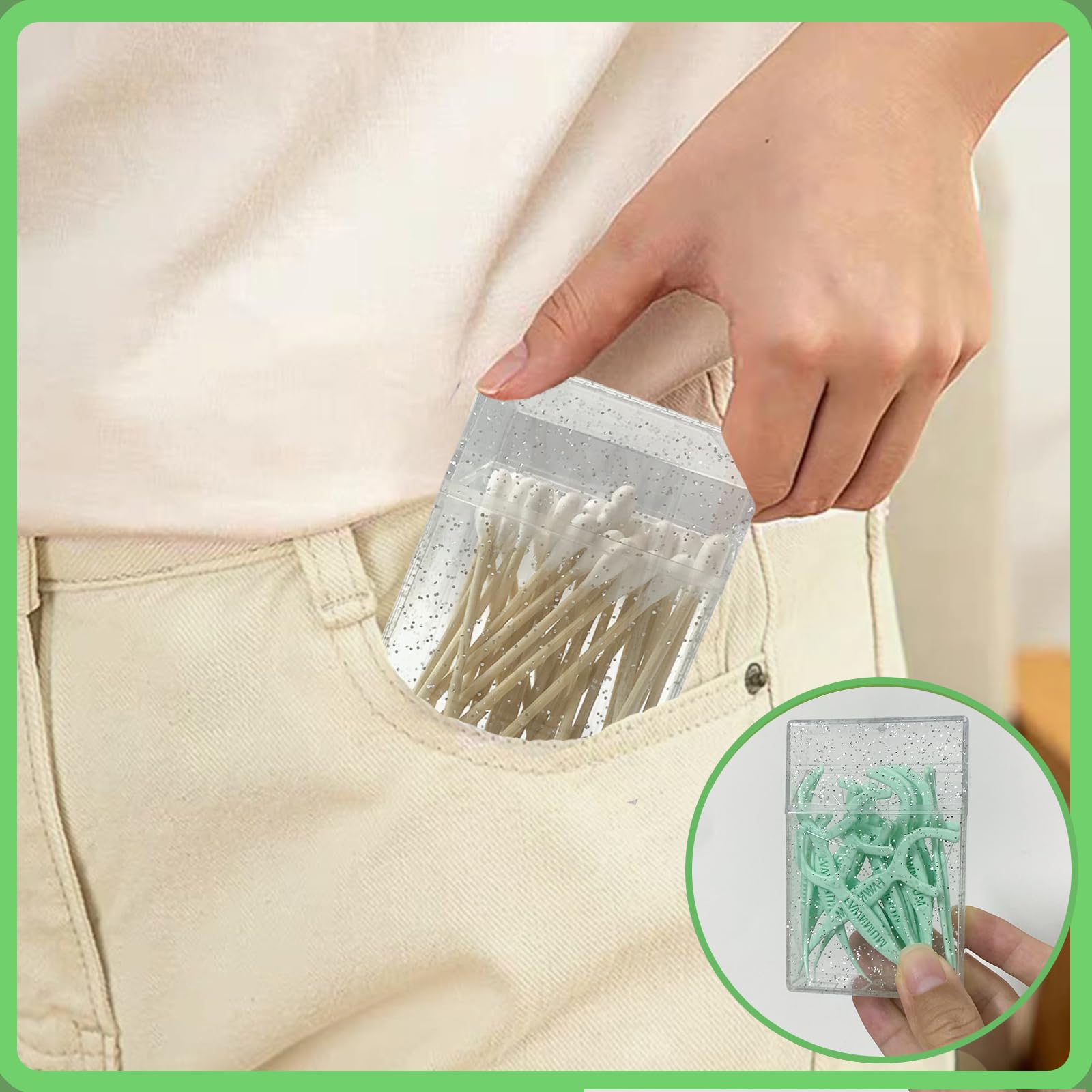 MatFirsmo Cotton Swab Holder for Travel – 2 Pcs, Clear Plastic with Dustproof Lid (Transparent White)