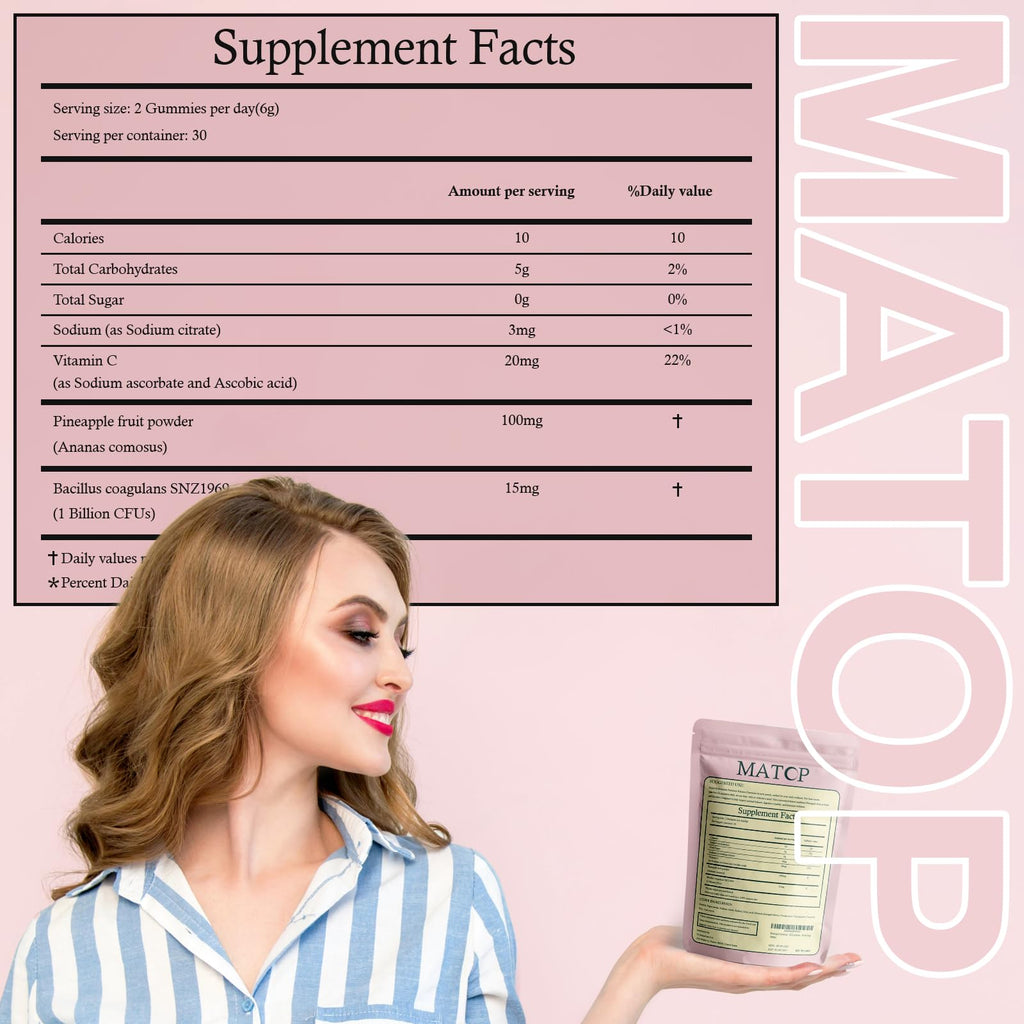 MATOP Premium Feminine Balance Gummies for Women - pH Balance, Vaginal Probiotic, Pineapple Flavor | Vegan & Gluten-Free | 60 Gummies (30 Servings)