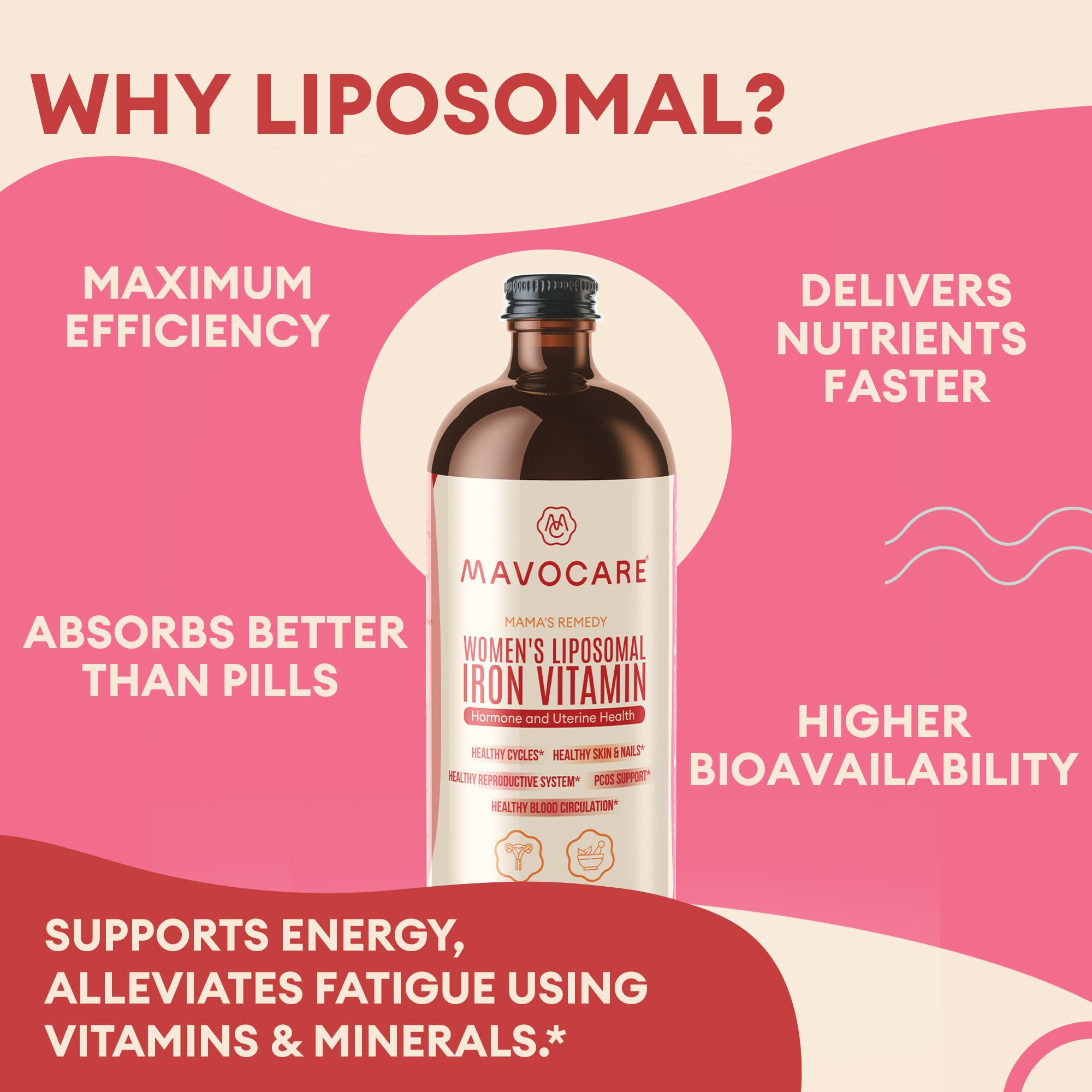 MavoCare Daily Liposomal Iron + Beetroot Vitamin | Hormone Health, Uterine & Fertility Support | Vegan Liquid Vitamin 15.2 fl oz