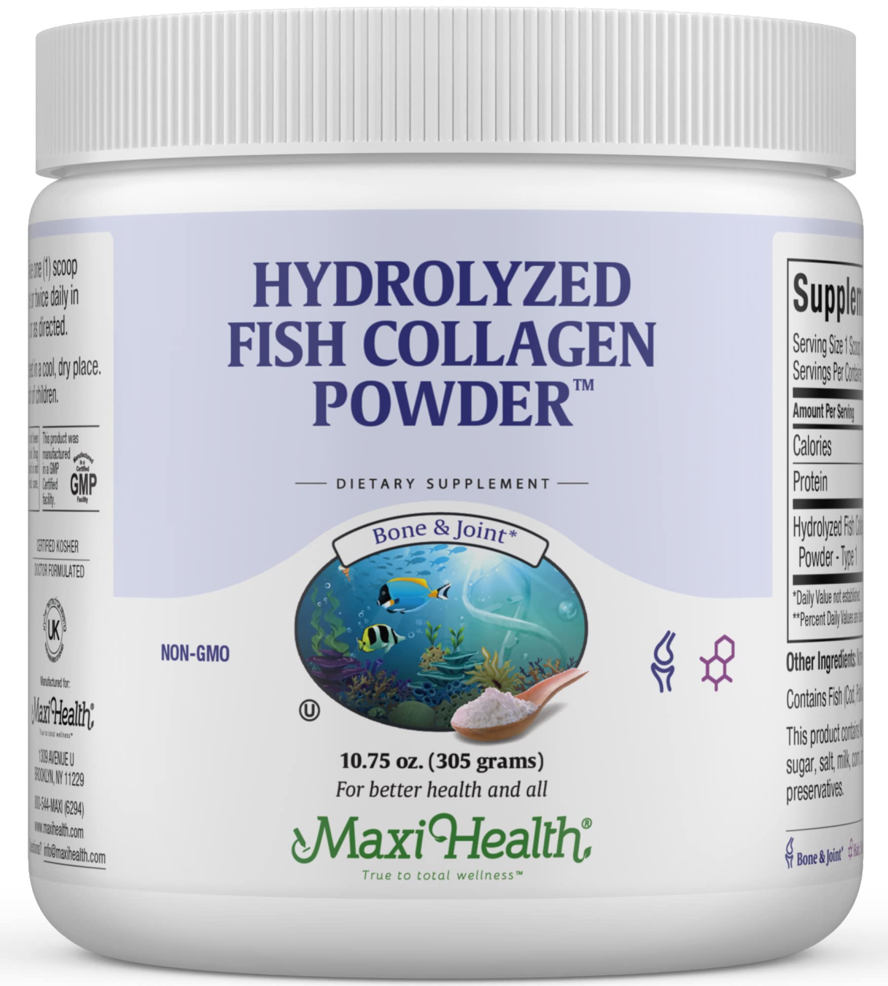 Maxi Health Collagen Peptides Powder – Marine Type I, Unflavored, Wild-Caught (10.75 oz) for Joints, Skin & Nails