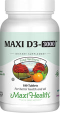 Maxi Health Vitamin D3 3000 IU (75 mcg) – 180 Tablets | Kosher, Non-GMO