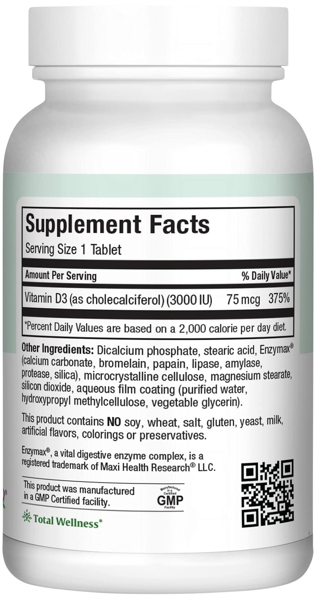 Maxi Health Vitamin D3 3000 IU (75 mcg) – 180 Tablets | Kosher, Non-GMO