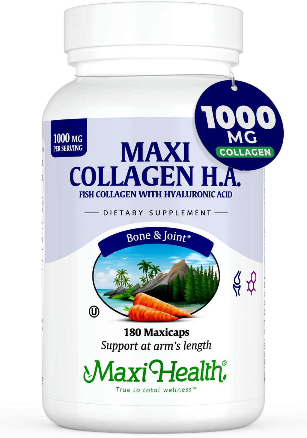 Maxi Health Marine Collagen Pills – 1000 mg Type 1 + Hyaluronic Acid (180 Maxicaps)