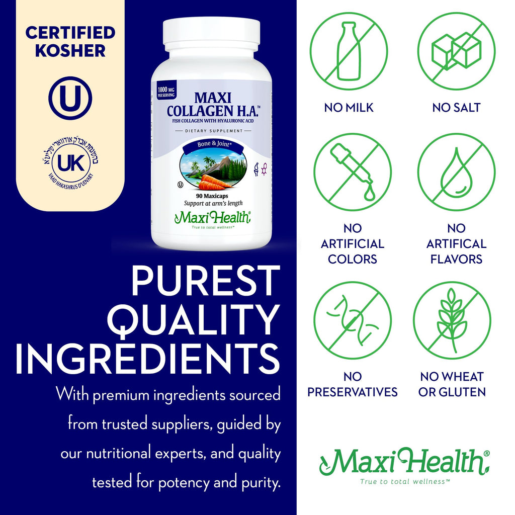 Maxi Health Marine Collagen Pills – 1000 mg Type 1 Collagen + Hyaluronic Acid (90 Maxicaps)