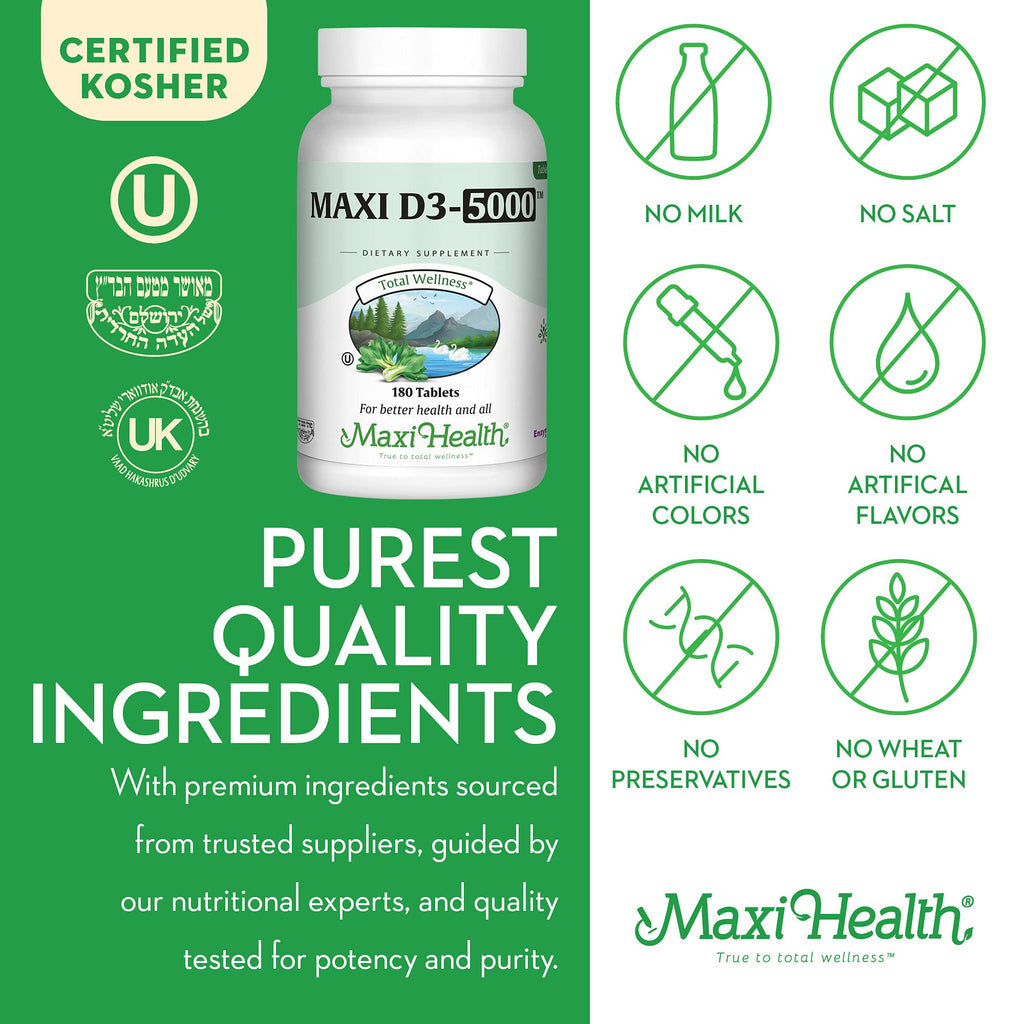 Maxi Health Vitamin D3 5000 IU – High Potency D3 (180 Tablets)