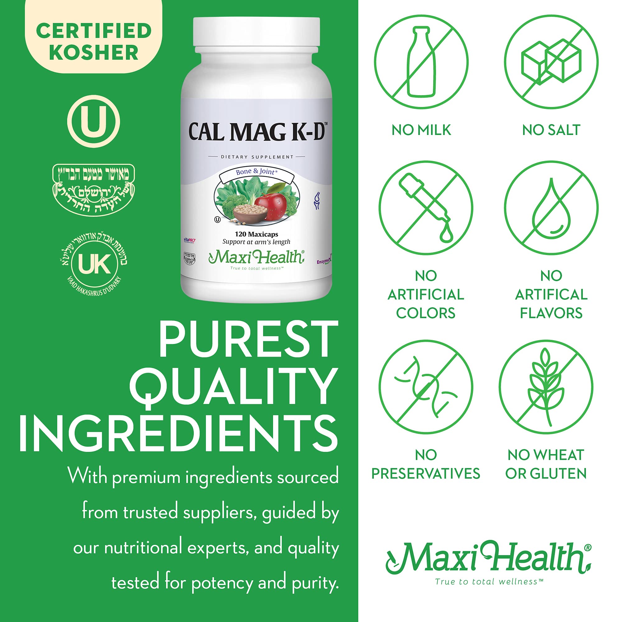 Maxi Health Calcium Magnesium Vitamin D3 K2 - Bone & Joint Support (120 Caps)