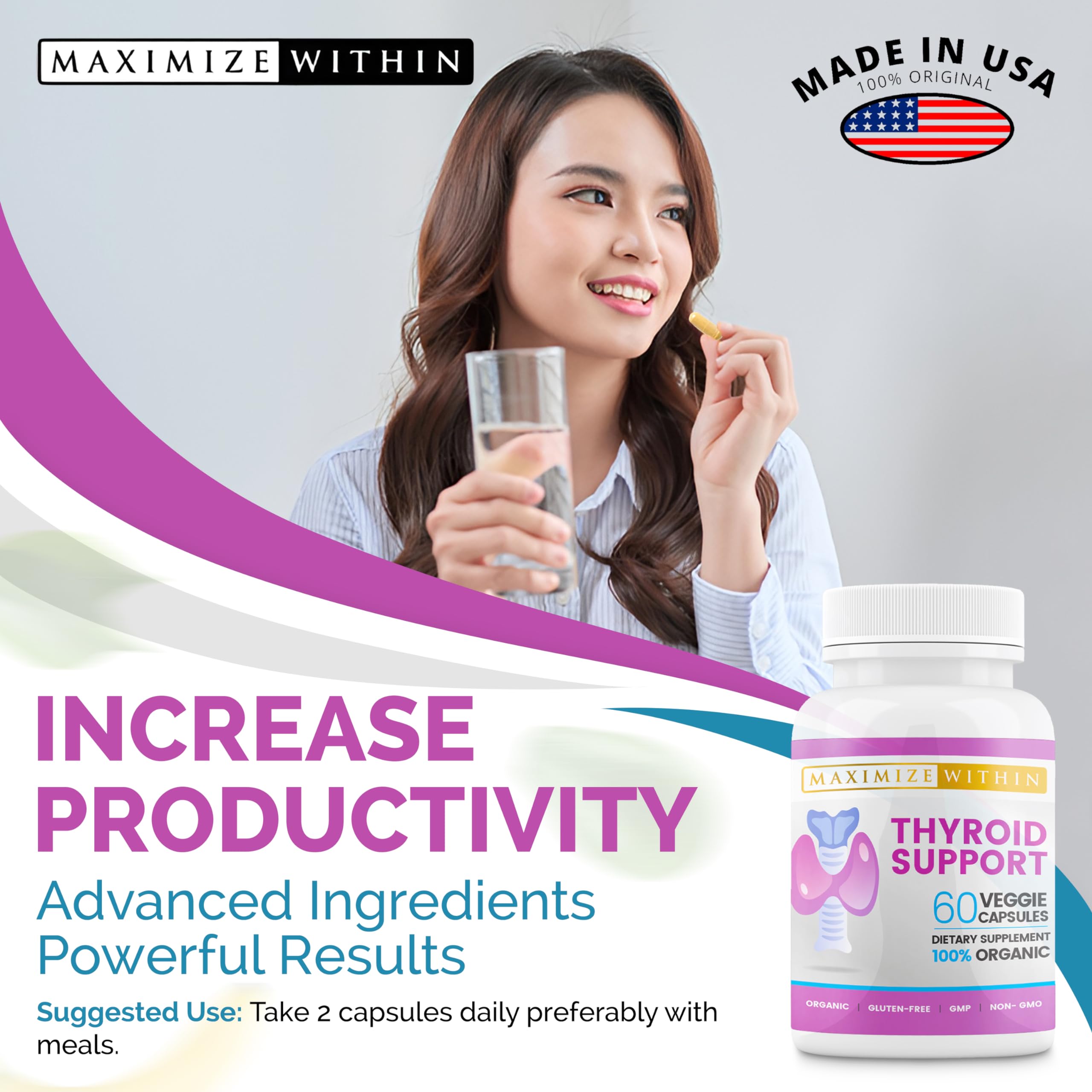 Maximize Within Thyroid Support for Women & Men | Focus, Clarity & Energy (60 Count, Pack of 2)