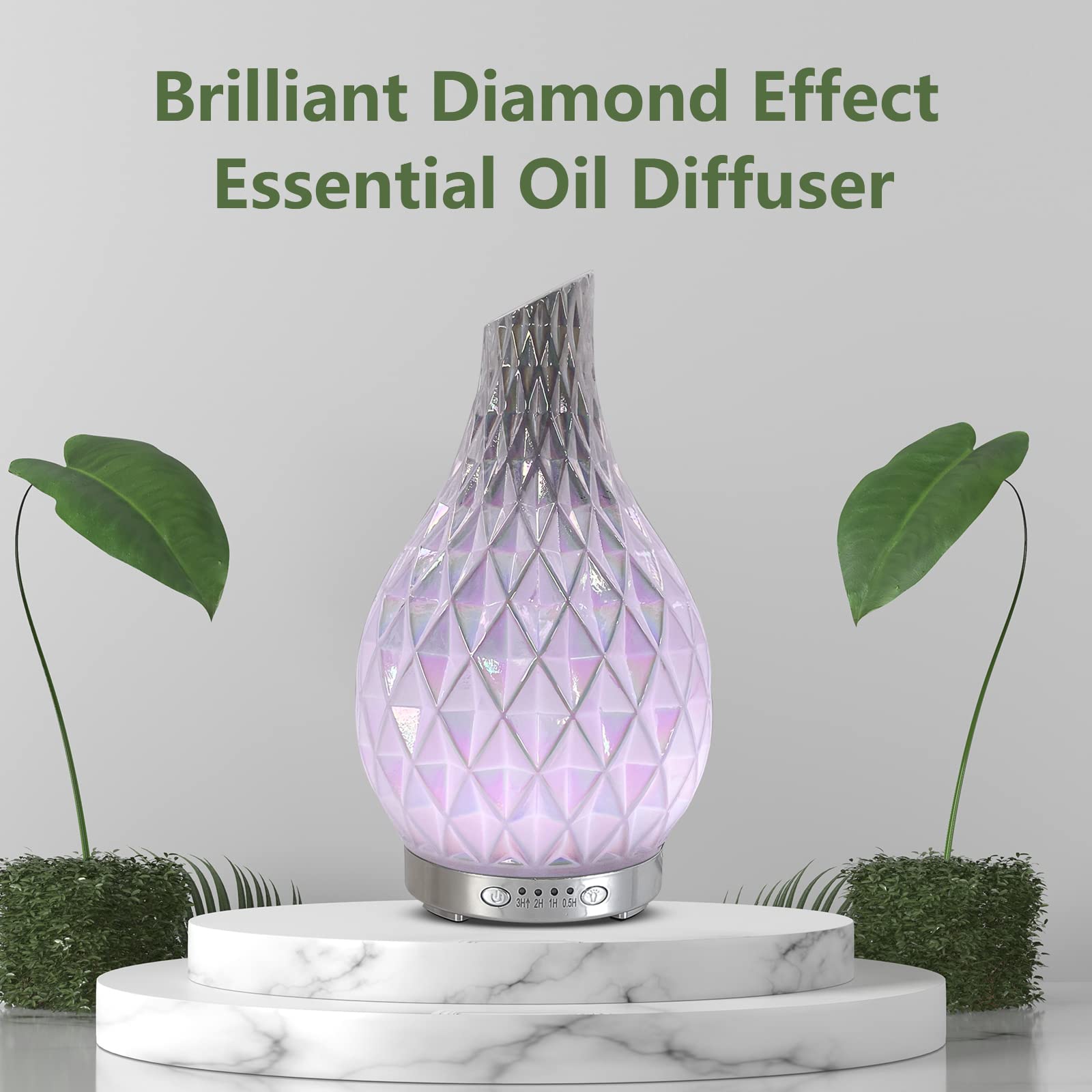 MAXWINER Essential Oil Diffuser – Handmade Art Glass, Ultrasonic Humidifier, 7-Color LED Lights, 120ml
