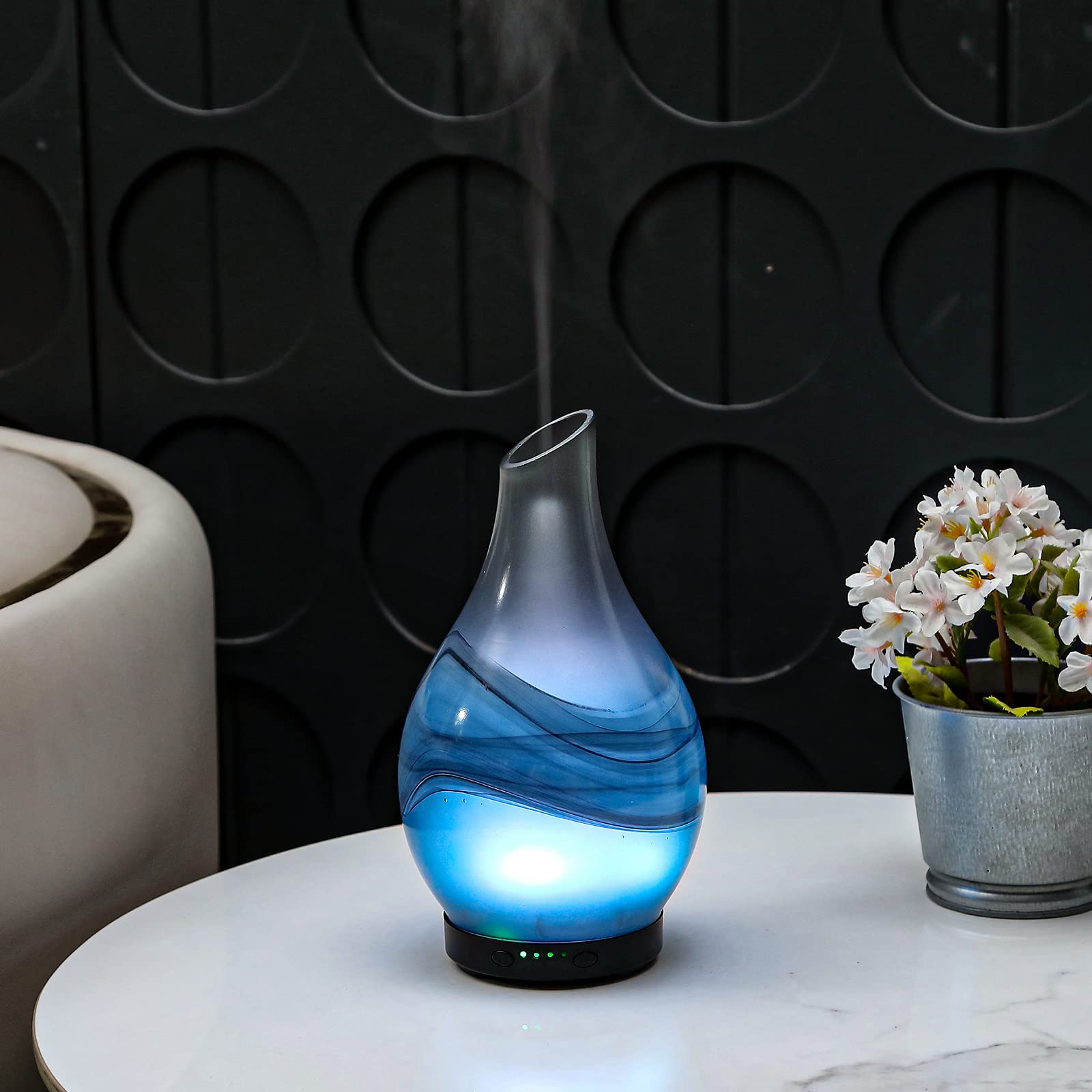 MAXWINER Essential Oil Diffuser – Handmade Art Glass, 7 Color Lights, Auto Shut-Off, 120ml