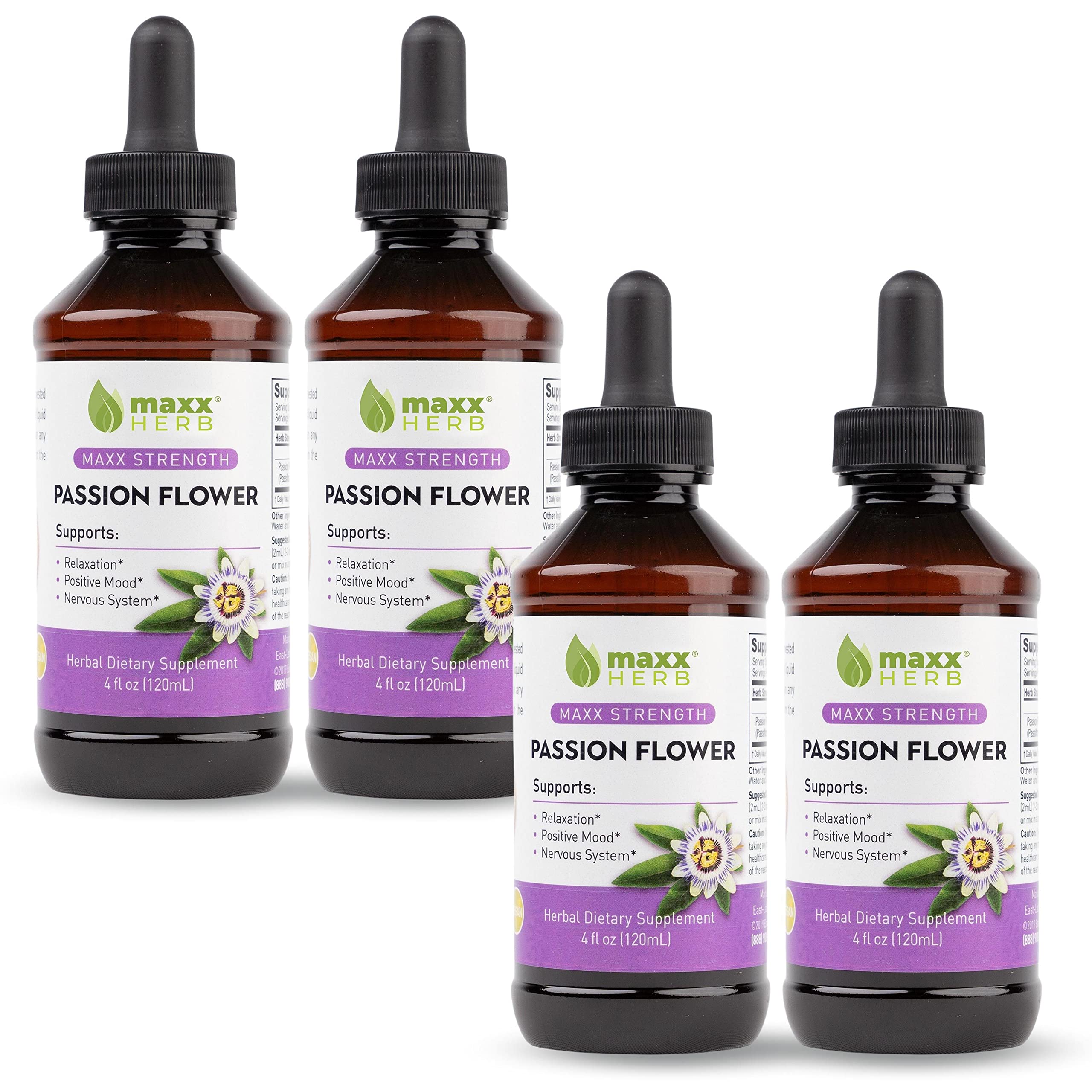Maxx Herb Passion Flower Extract – Max Strength Liquid (Alcohol-Free) – 4 Bottles