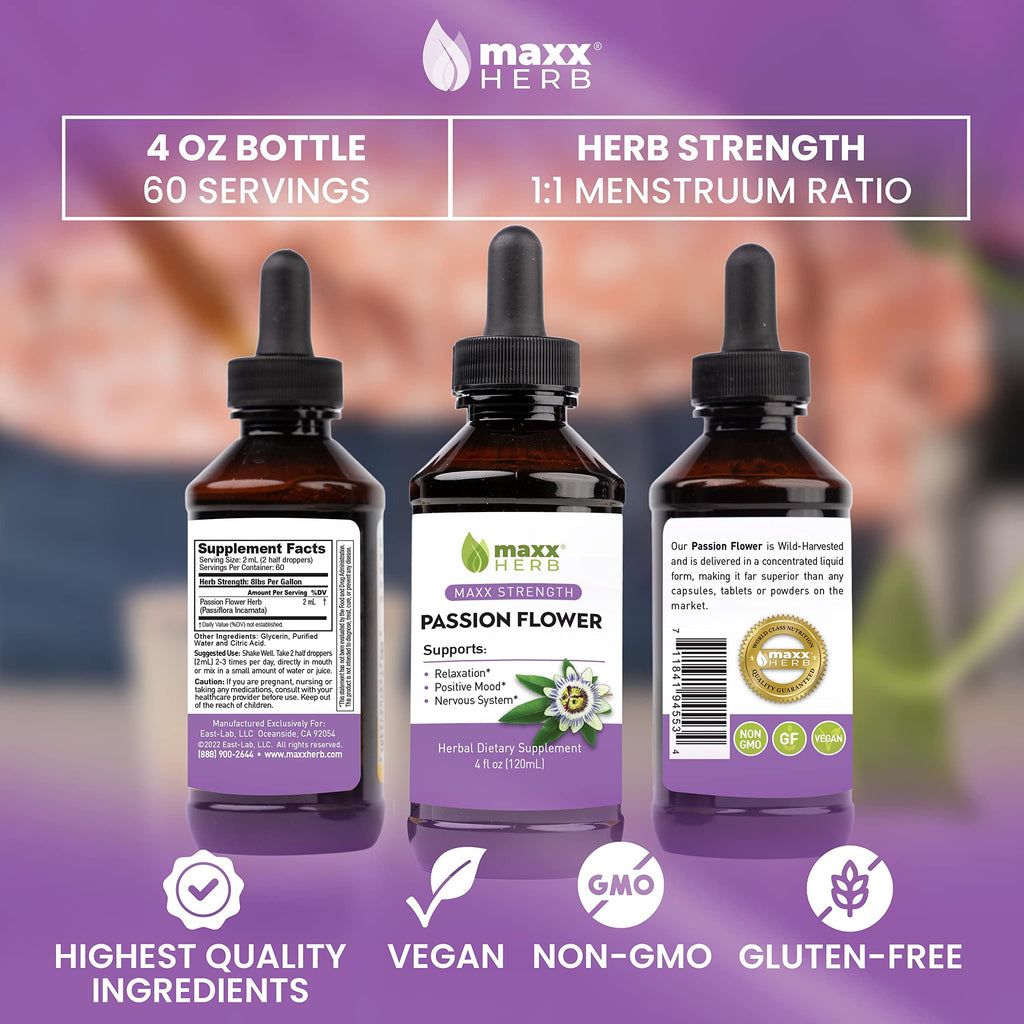 Maxx Herb Passion Flower Extract – Max Strength Liquid (Alcohol-Free) – 4 Bottles