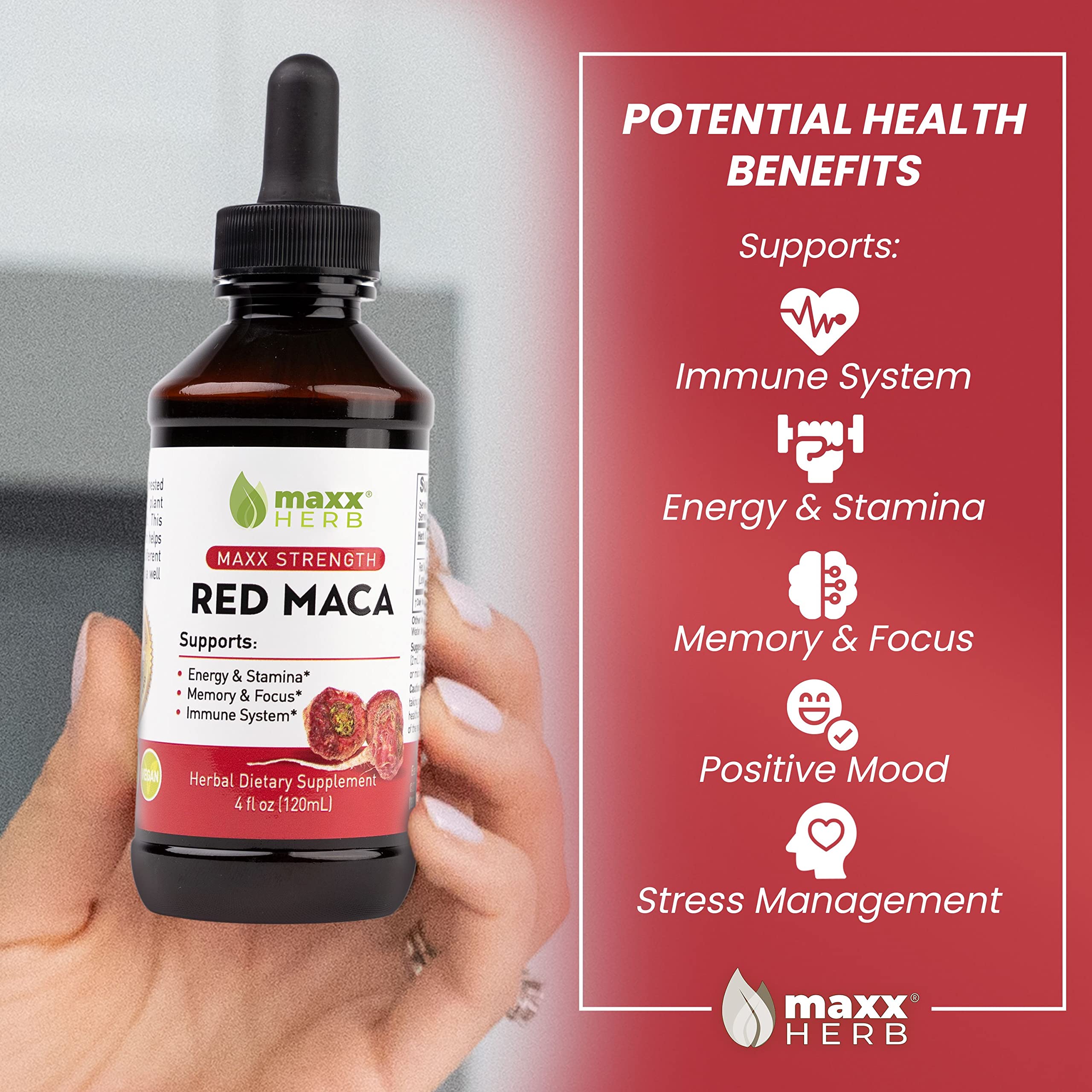 Maxx Herb Red Maca Root Extract | Max Strength Liquid Drops 4oz