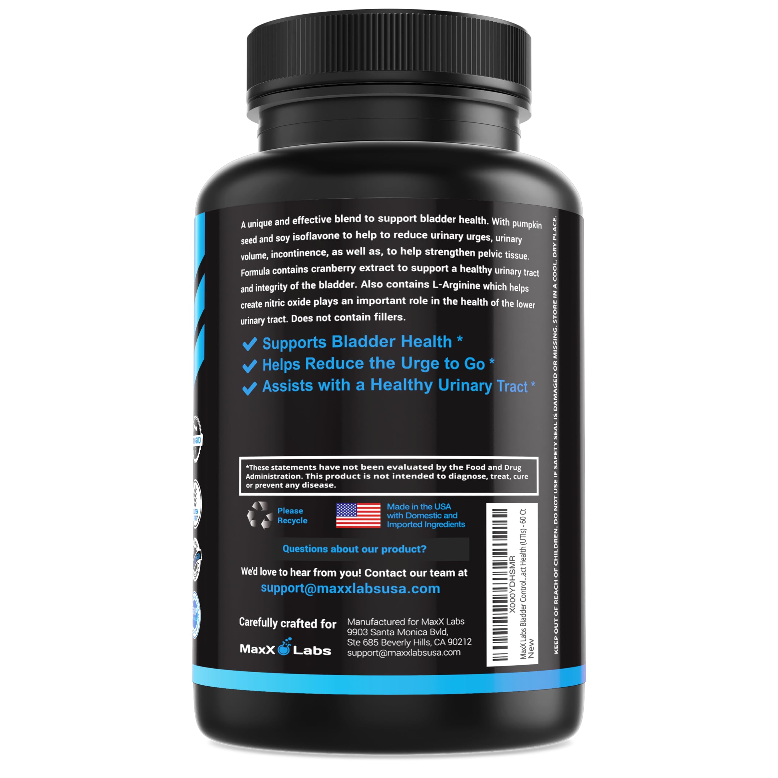 MaxX Labs Bladder Control Supplement - Overactive Bladder Pills with Cranberry, Pumpkin Seed Oil & Vitamin D3 | 60CT