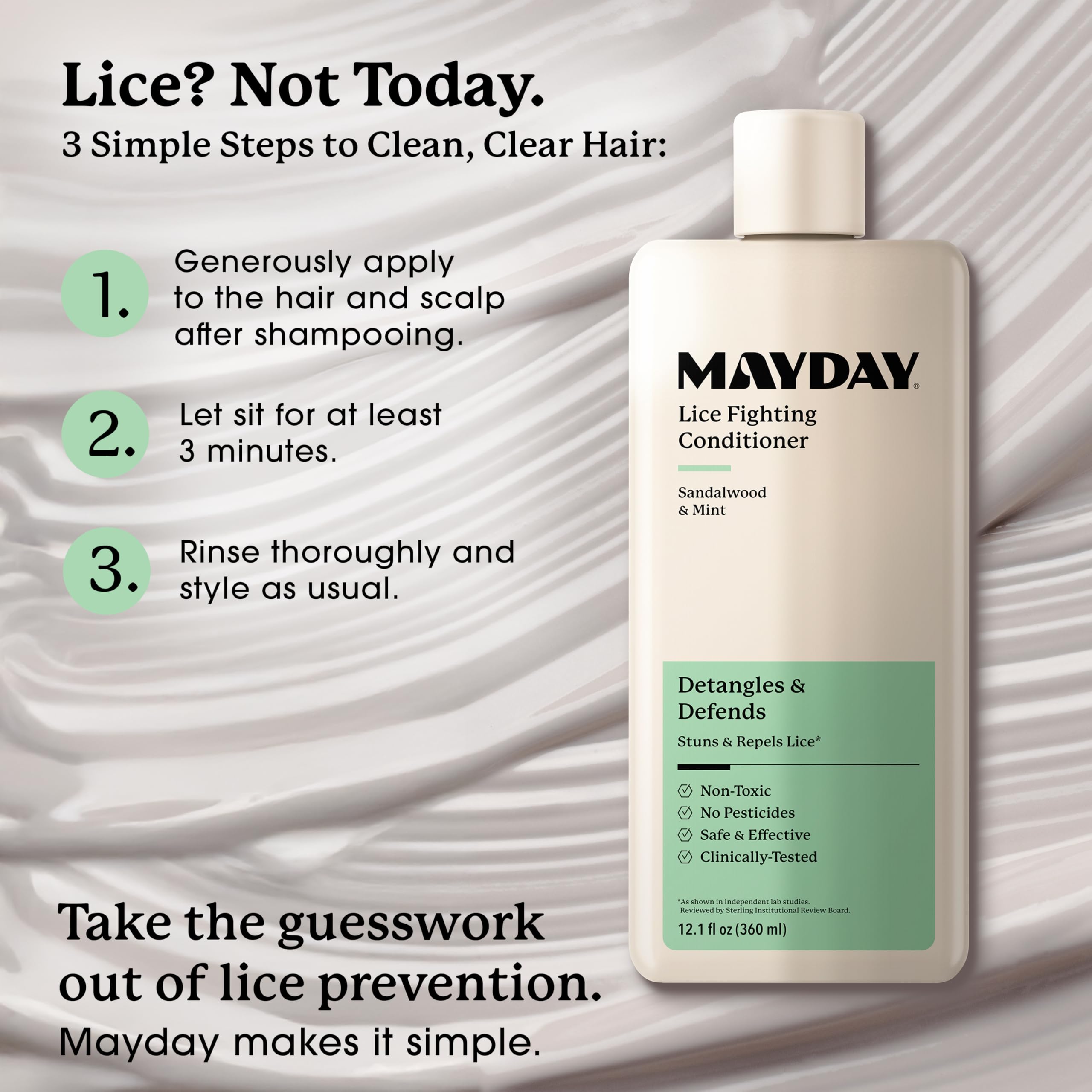MAYDAY Lice Fighting Conditioner – Sandalwood & Mint | Non-Toxic, Pesticide-Free, 12.1oz (360ml)
