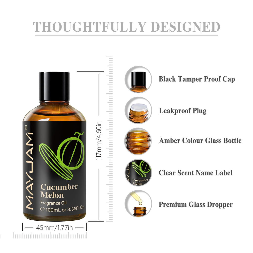 MAYJAM 100ML Cucumber Melon Fragrance Oil with Glass Dropper for Diffusers