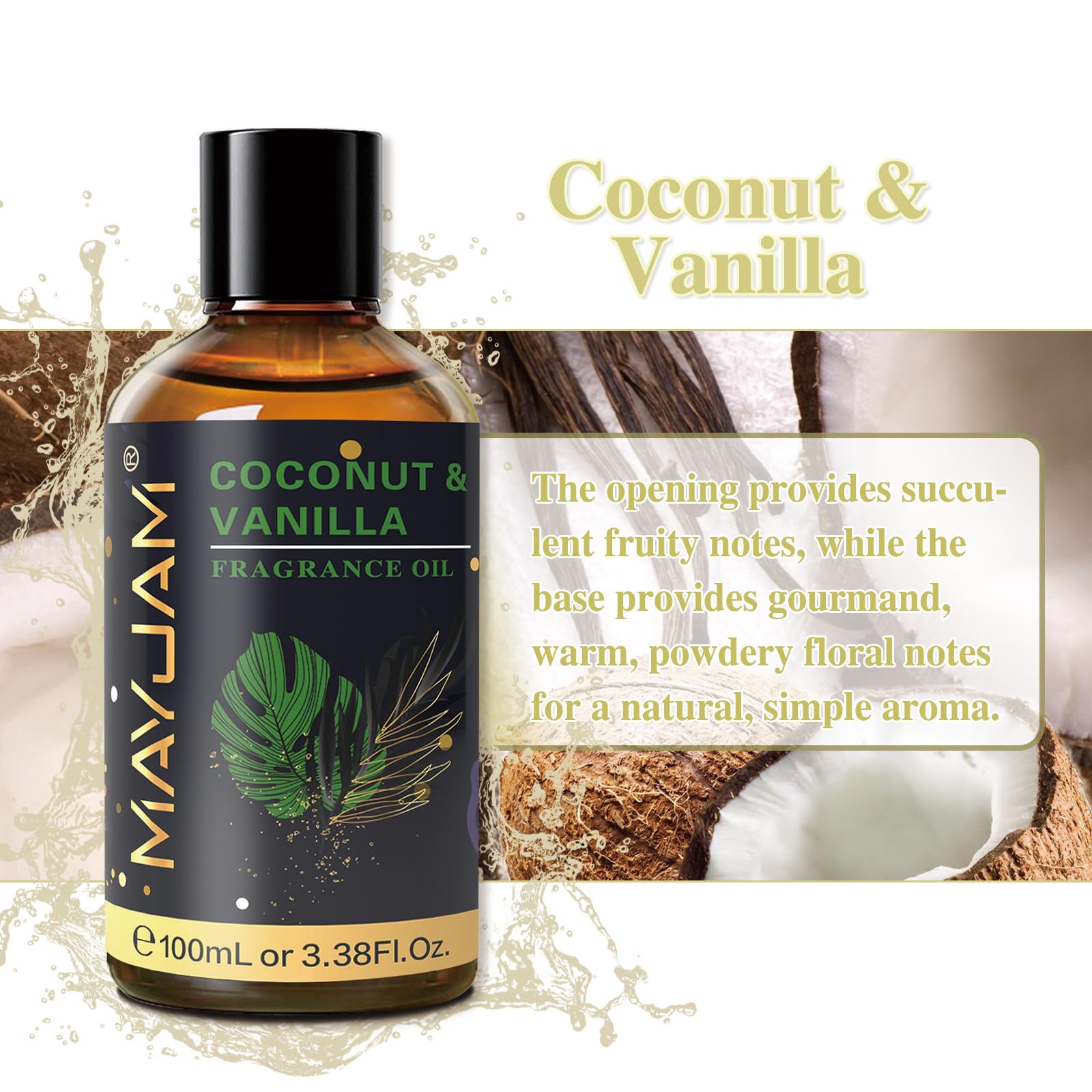 MAYJAM Coconut & Vanilla Fragrance Oils – 100ml Amber Glass Bottle with Dropper